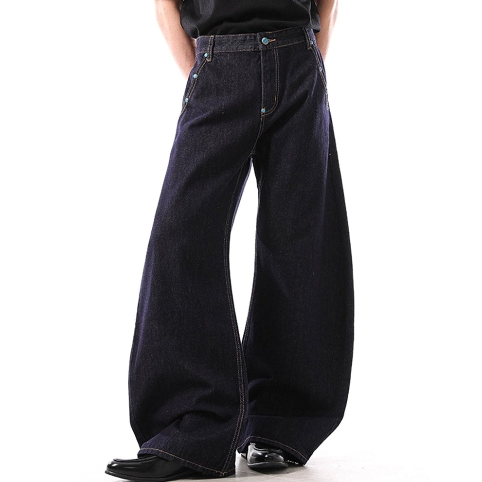 Turquoise Color Button Loose Curve Jeans BL1004