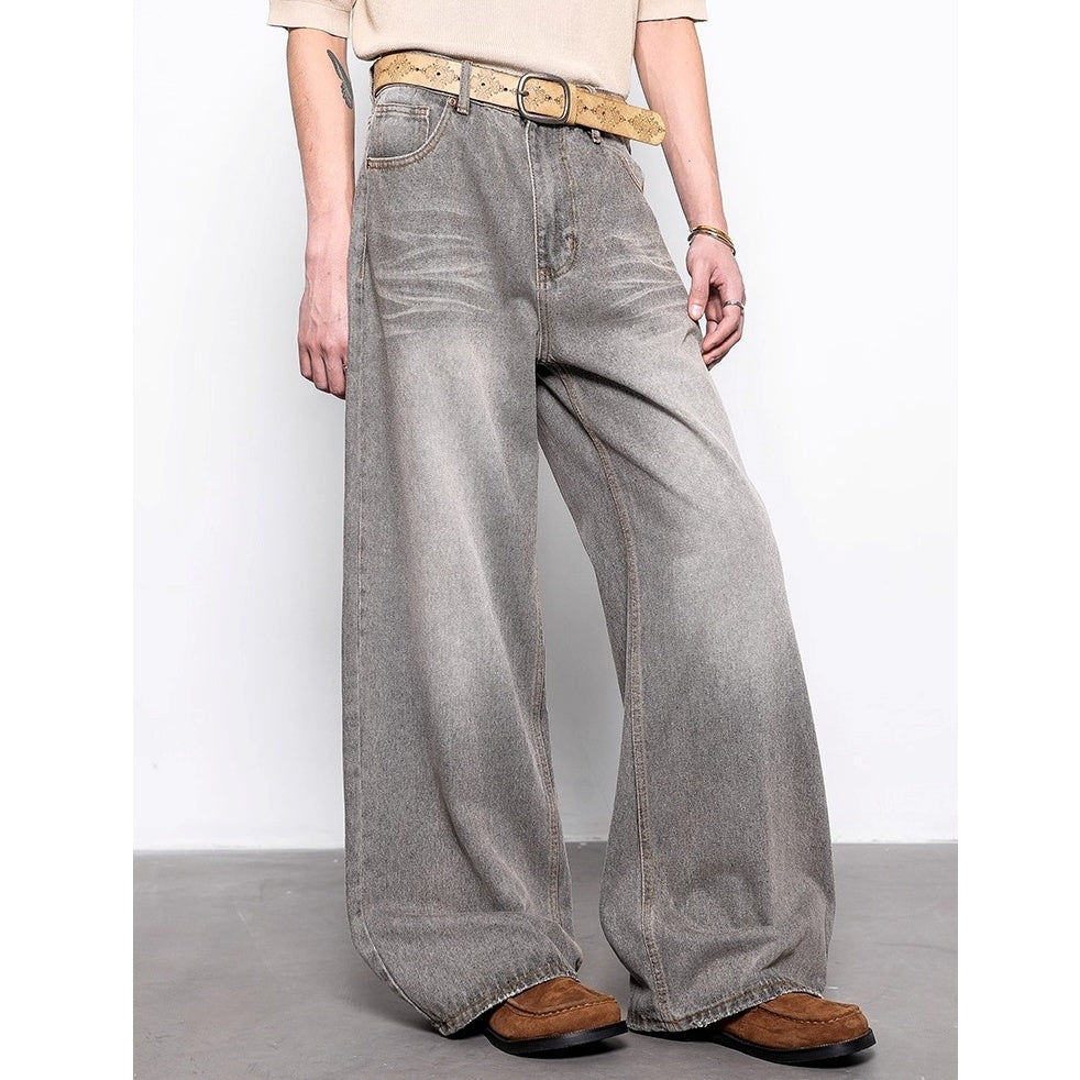 Wide-leg Drape Wash Straight Jeans BL1017