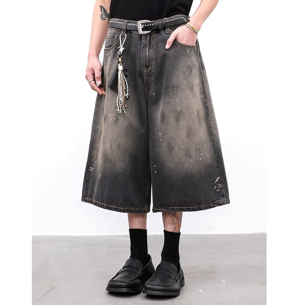 Splashed Ink Gradient Loose Straight Cropped Jeans BL1005