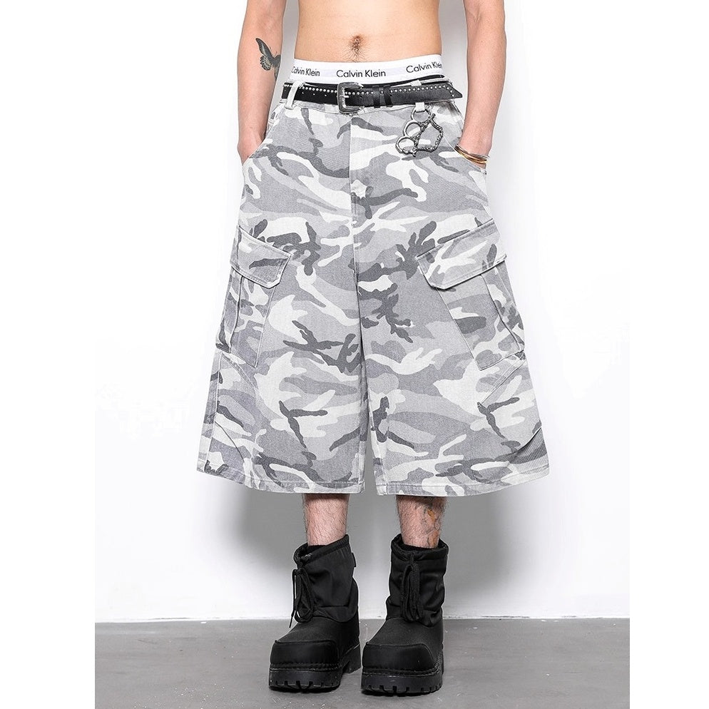 Camouflage Cropped Wide Cargo Pants BL1014