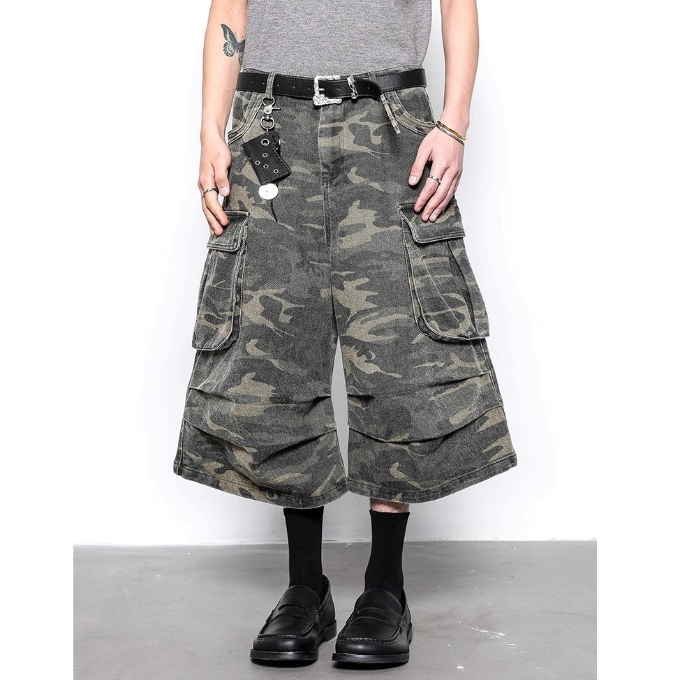 Camouflage Cropped Pleated Cargo Pants BL1016