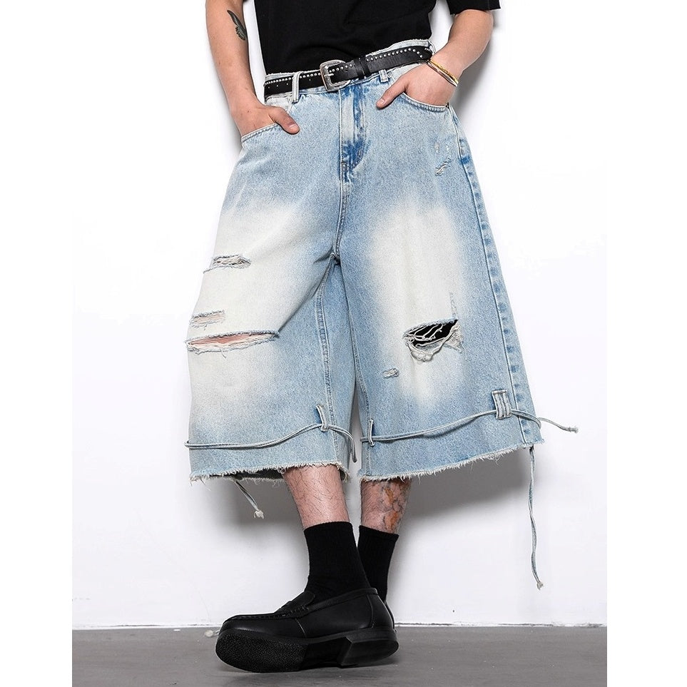Retro Wash Code Accent Ripped Cropped Jeans BL1025