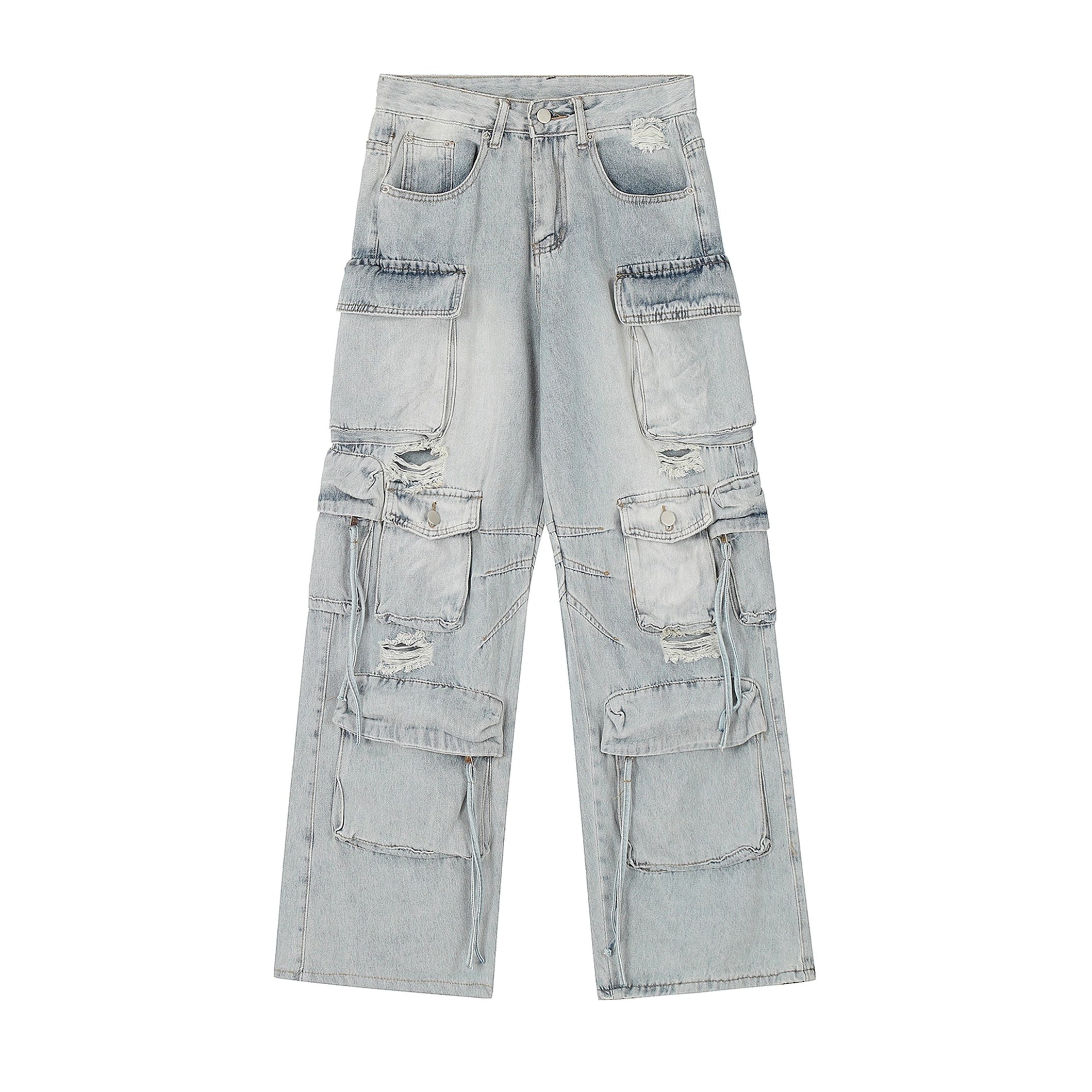 Heavy Washed Ripped Cargo Jeans MB7375