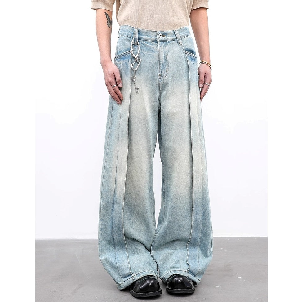Tuck Design Patchwork Wide-leg Jeans BL1018