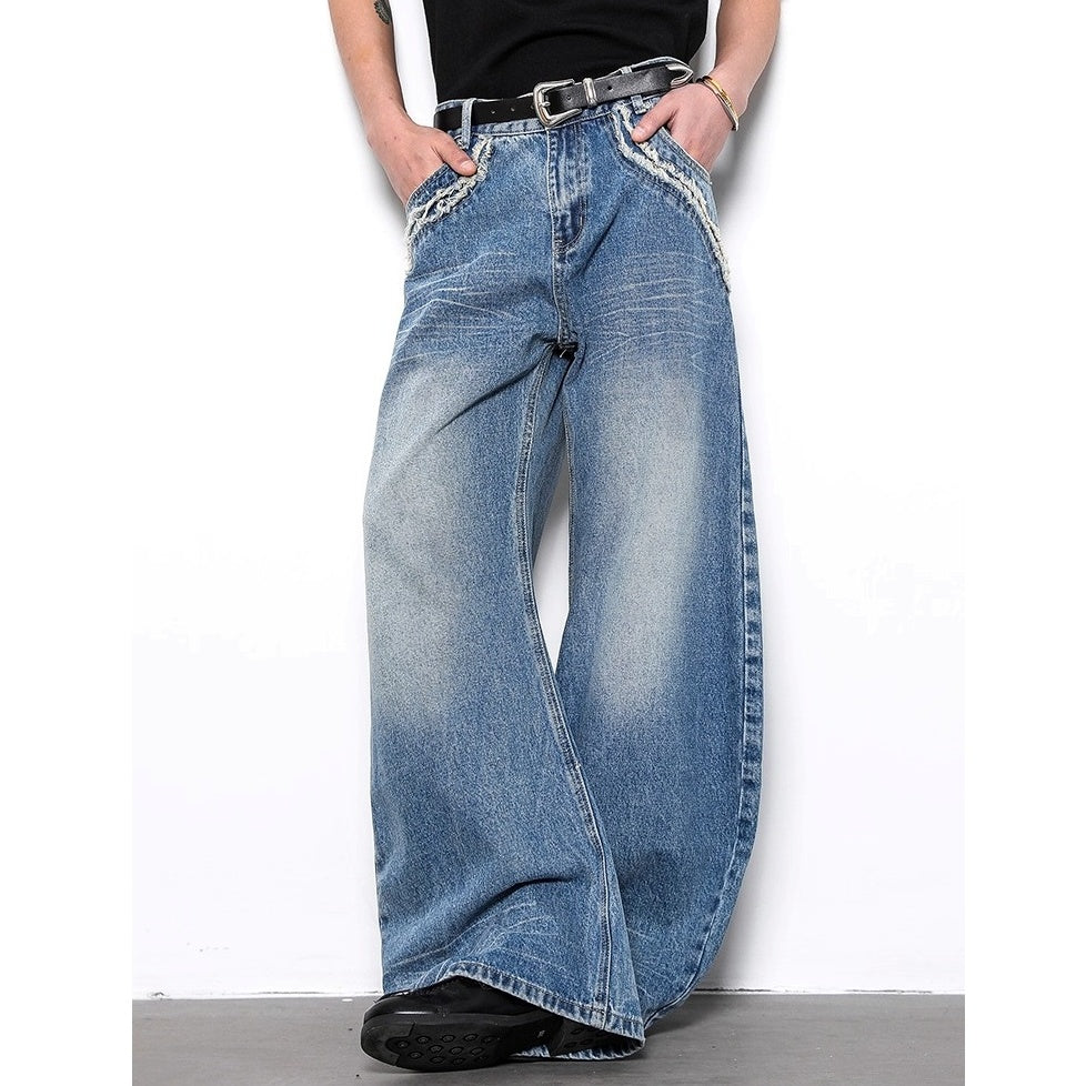 Vintage Raw Edges Pocket Wide Leg Jeans BL1011