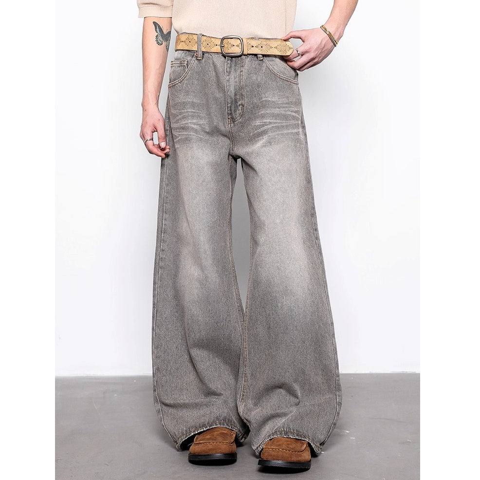 Wide-leg Drape Wash Straight Jeans BL1017