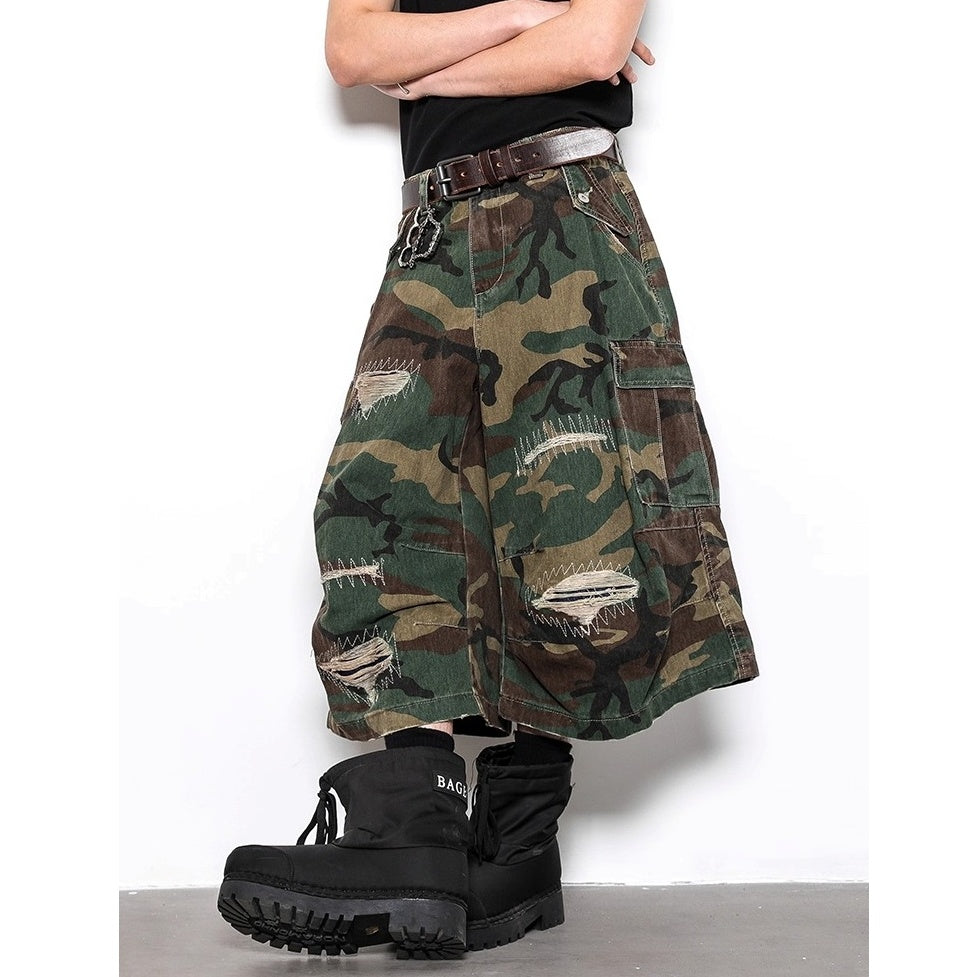 Vintage Ripped Patch Camouflage Cargo Pants BL1024