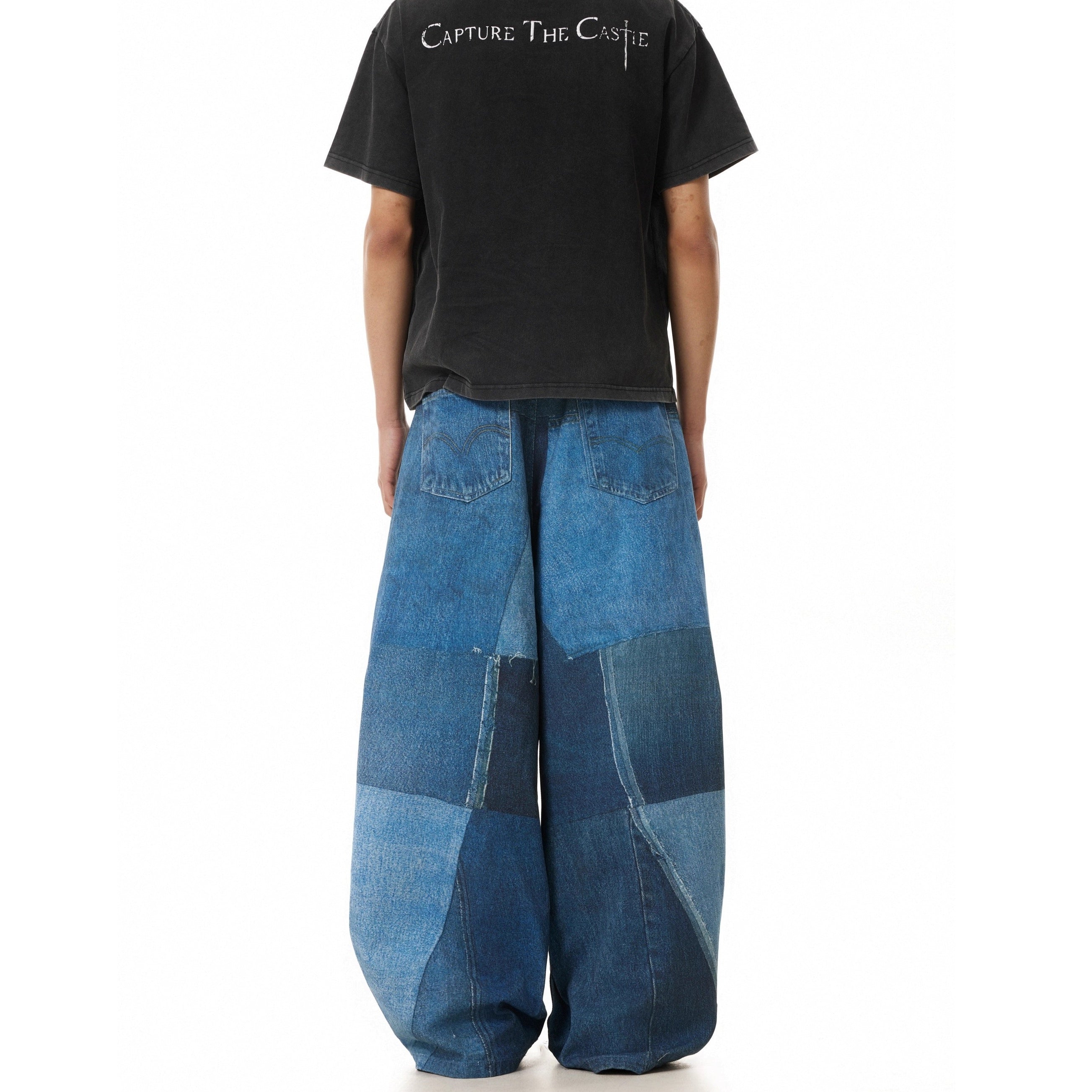 3D Digital Patchwork Print Baggy Loose Jeans MB7374