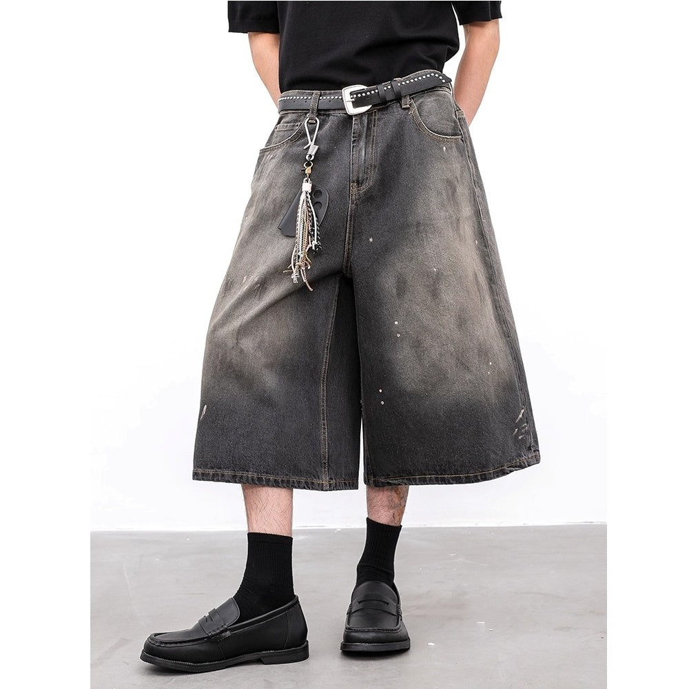 Splashed Ink Gradient Loose Straight Cropped Jeans BL1005