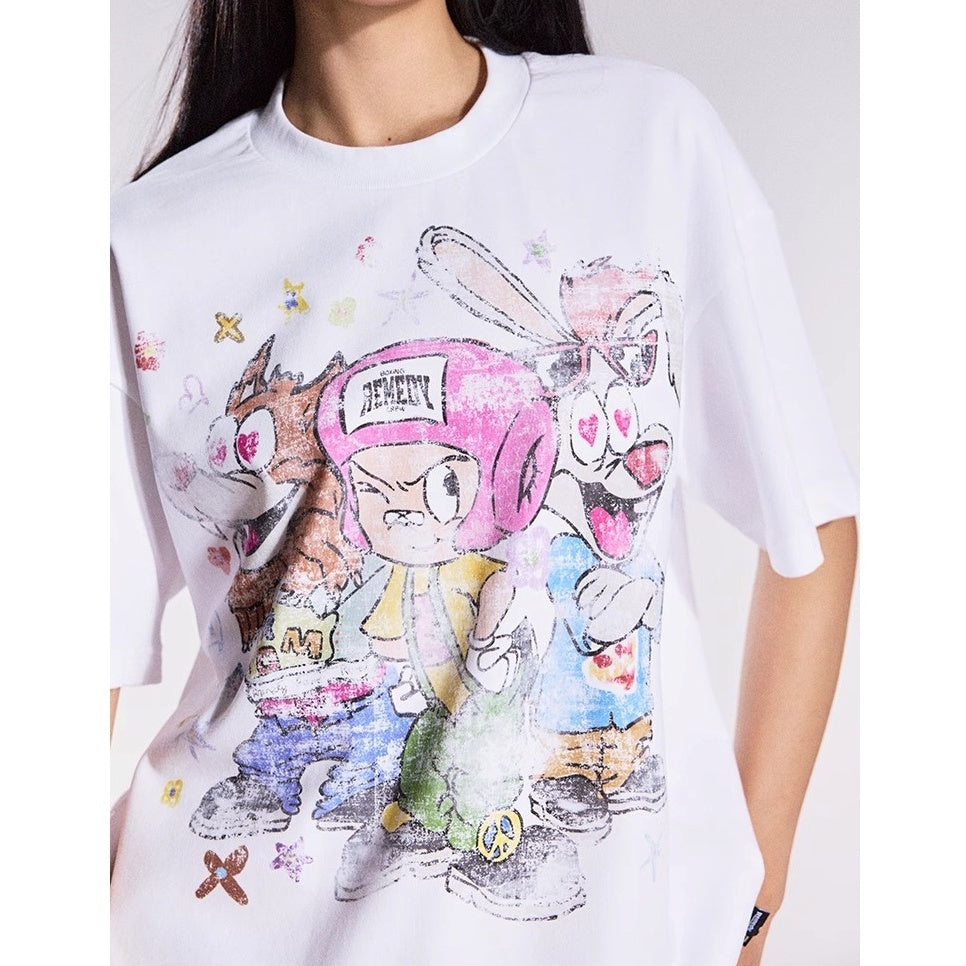 Cartoon Graffiti Three Brothers Loose T-shirt MB7357
