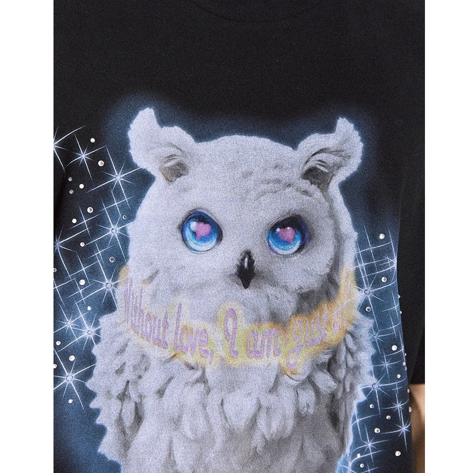 Owl Rhinestone Loose T-shirt MB7361