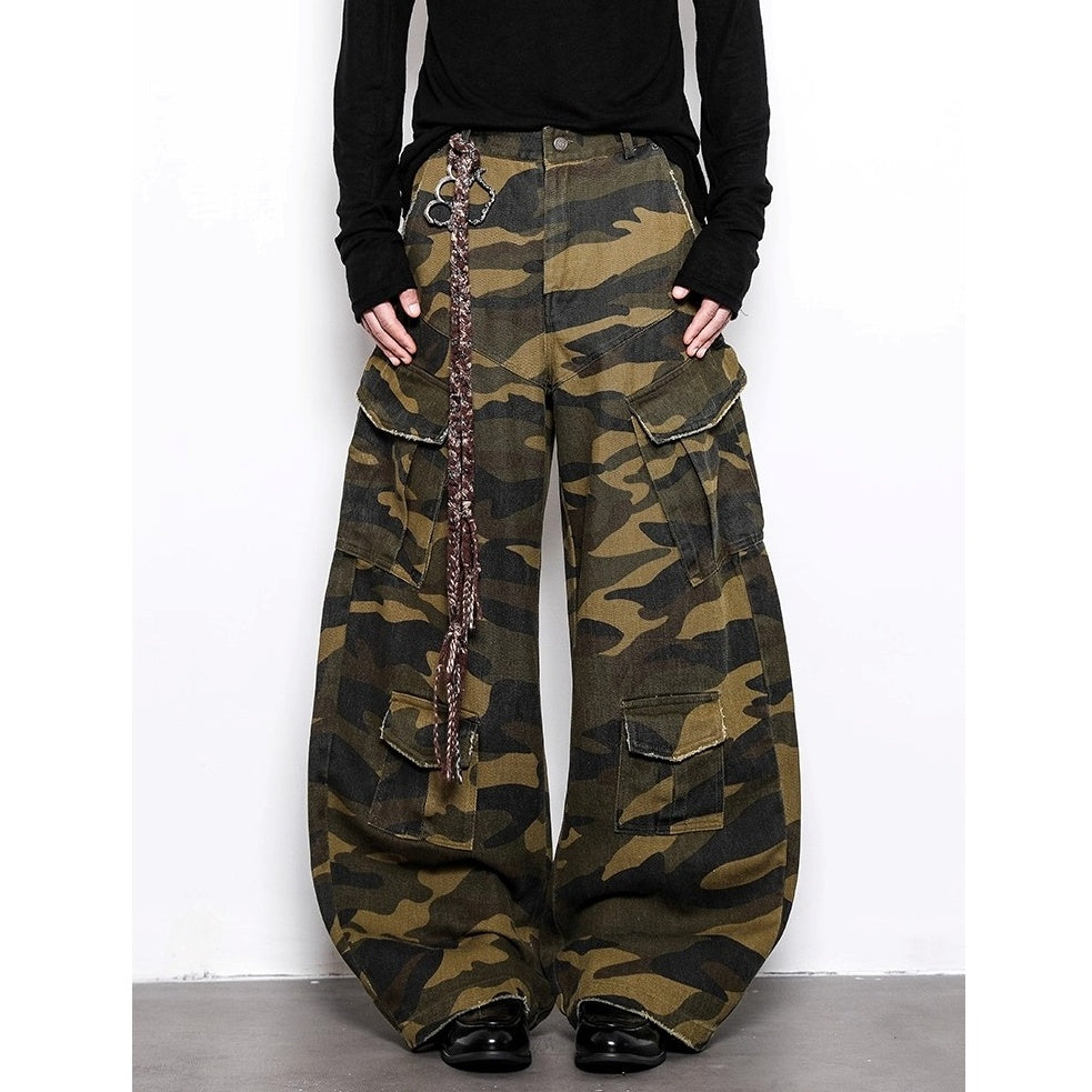 Wash Camouflage Wide Straight Cargo Pants BL1051