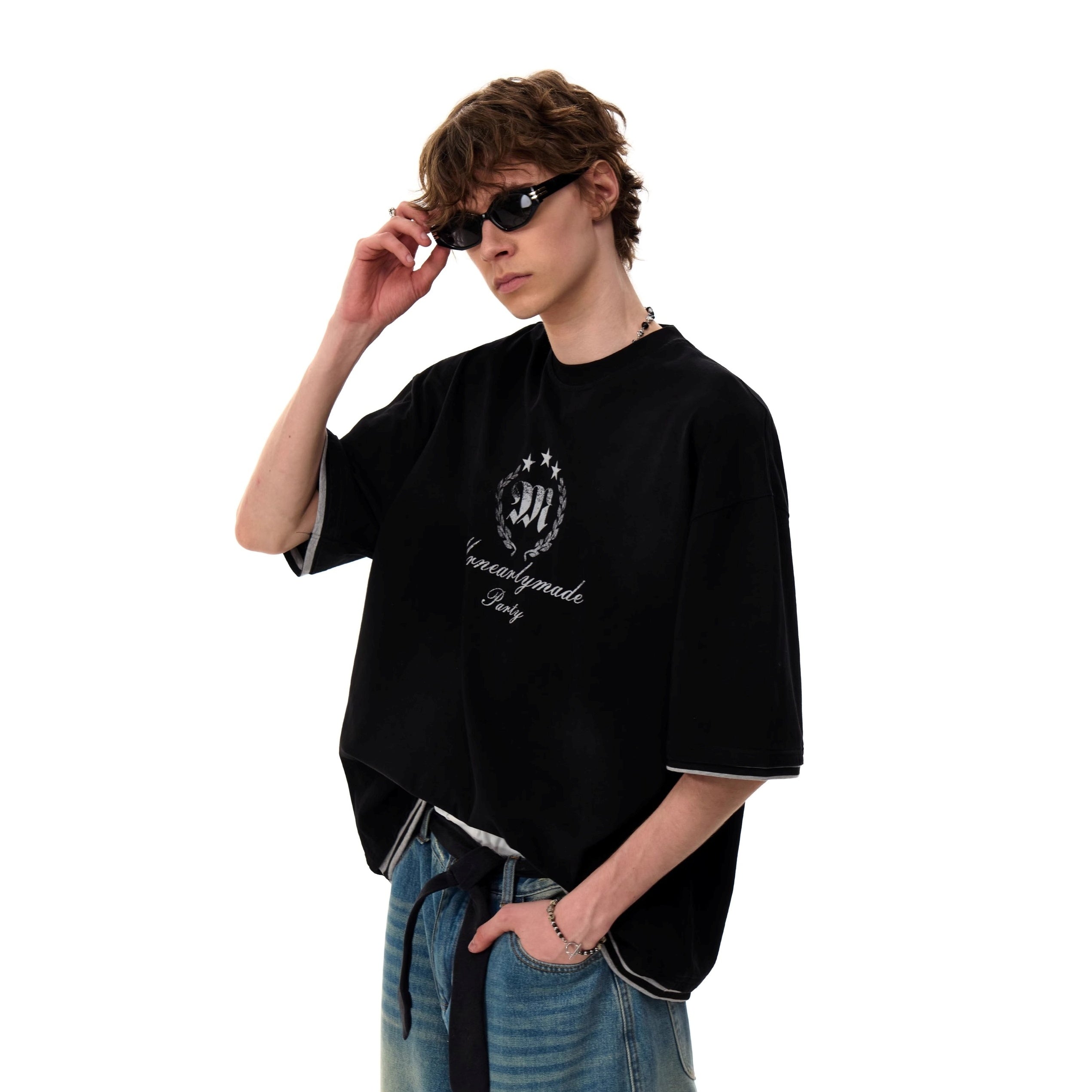 Alphabet Print Fake Two T-Shirt MR056