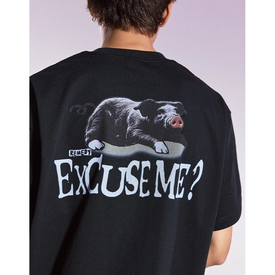 Funny Black Pig Print T-shirt MB7358