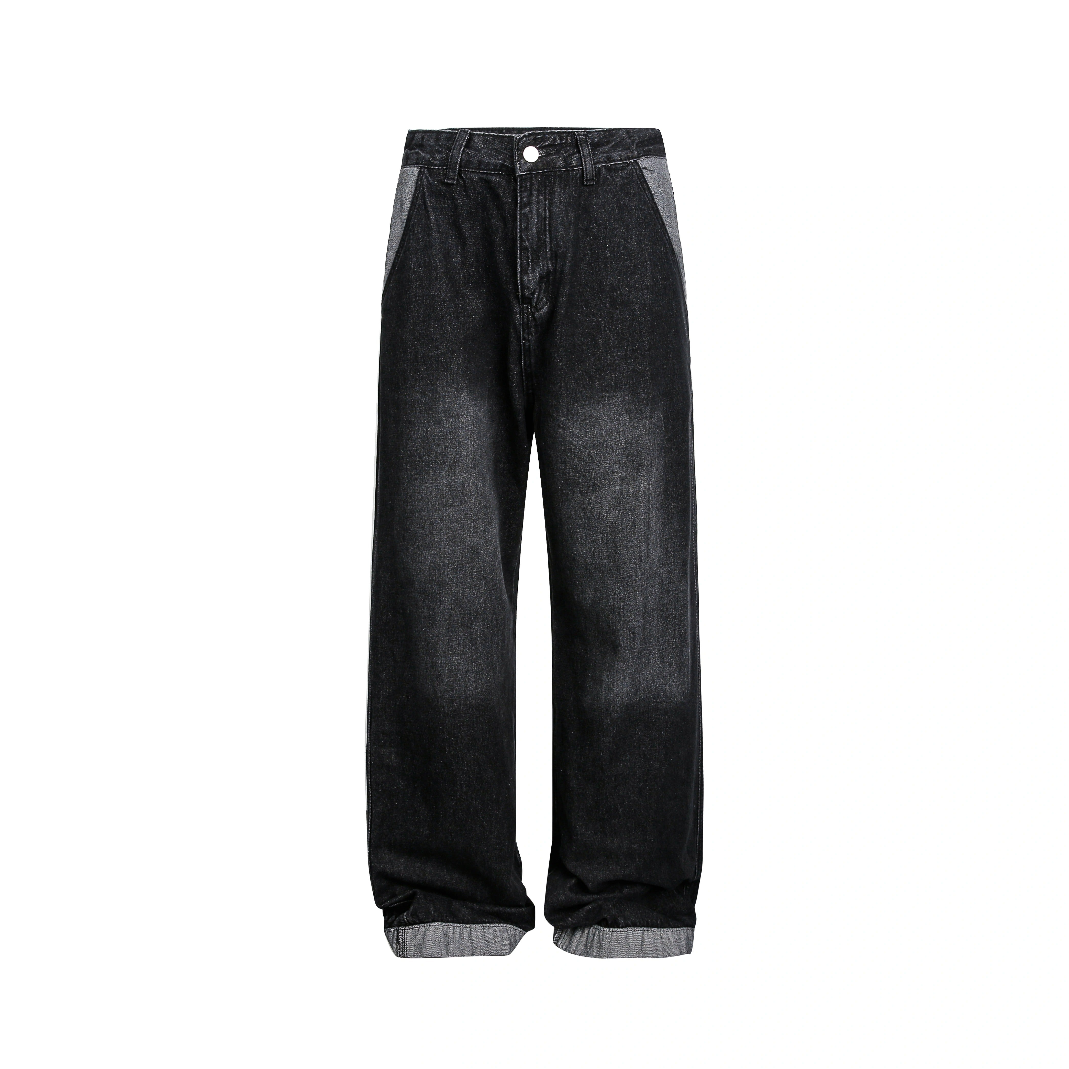 Contrasting Paneled Washed Loose Straight Jeans MD7001