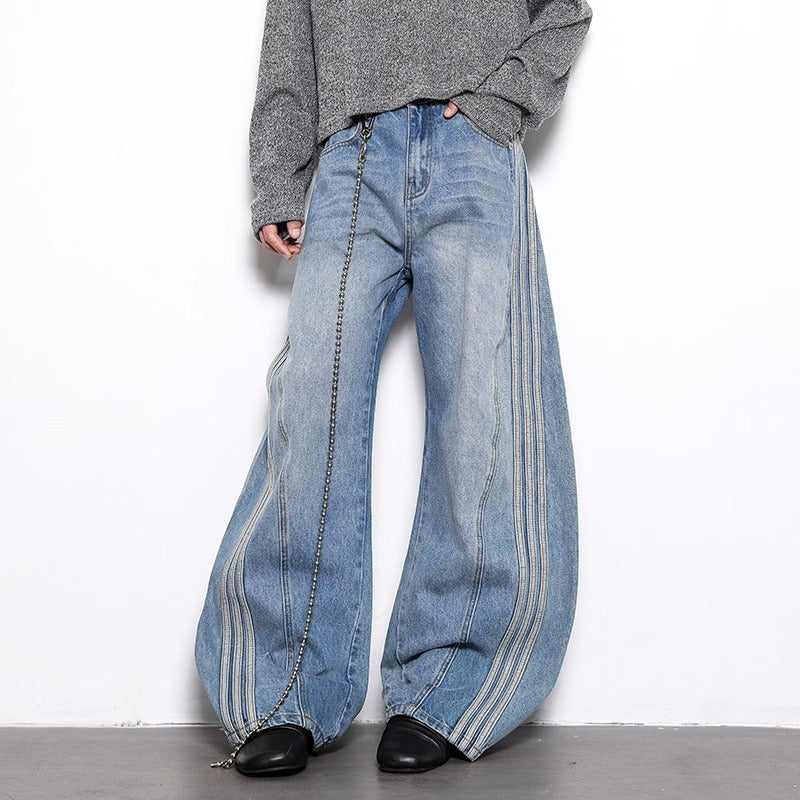Retro Wash Three-bar Wide Curve Jeans BL1050