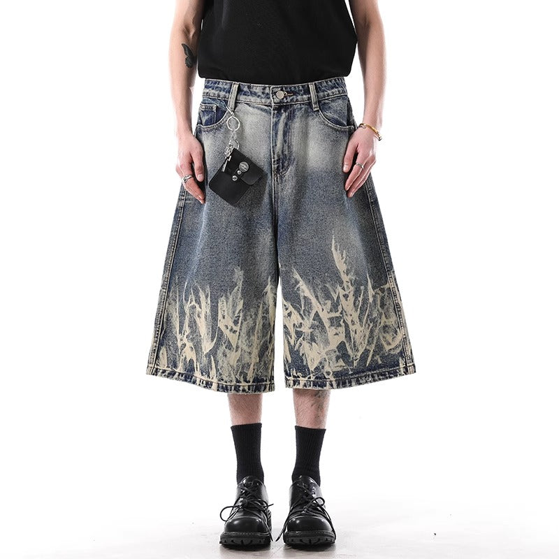 Lightning Wash Denim Loose Cropped Pants BL1049