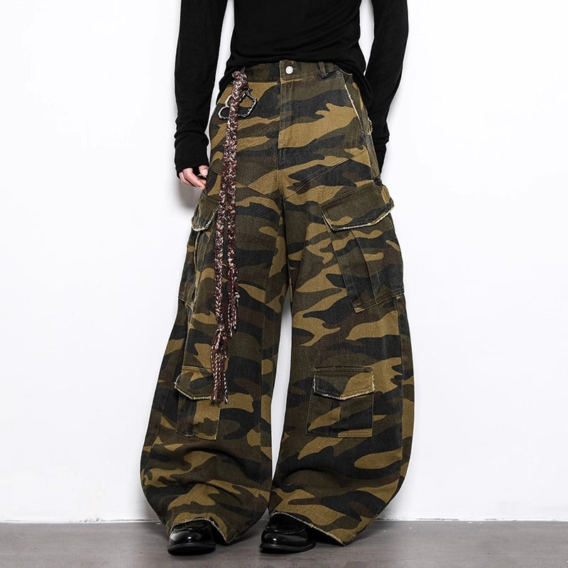 Wash Camouflage Wide Straight Cargo Pants BL1051