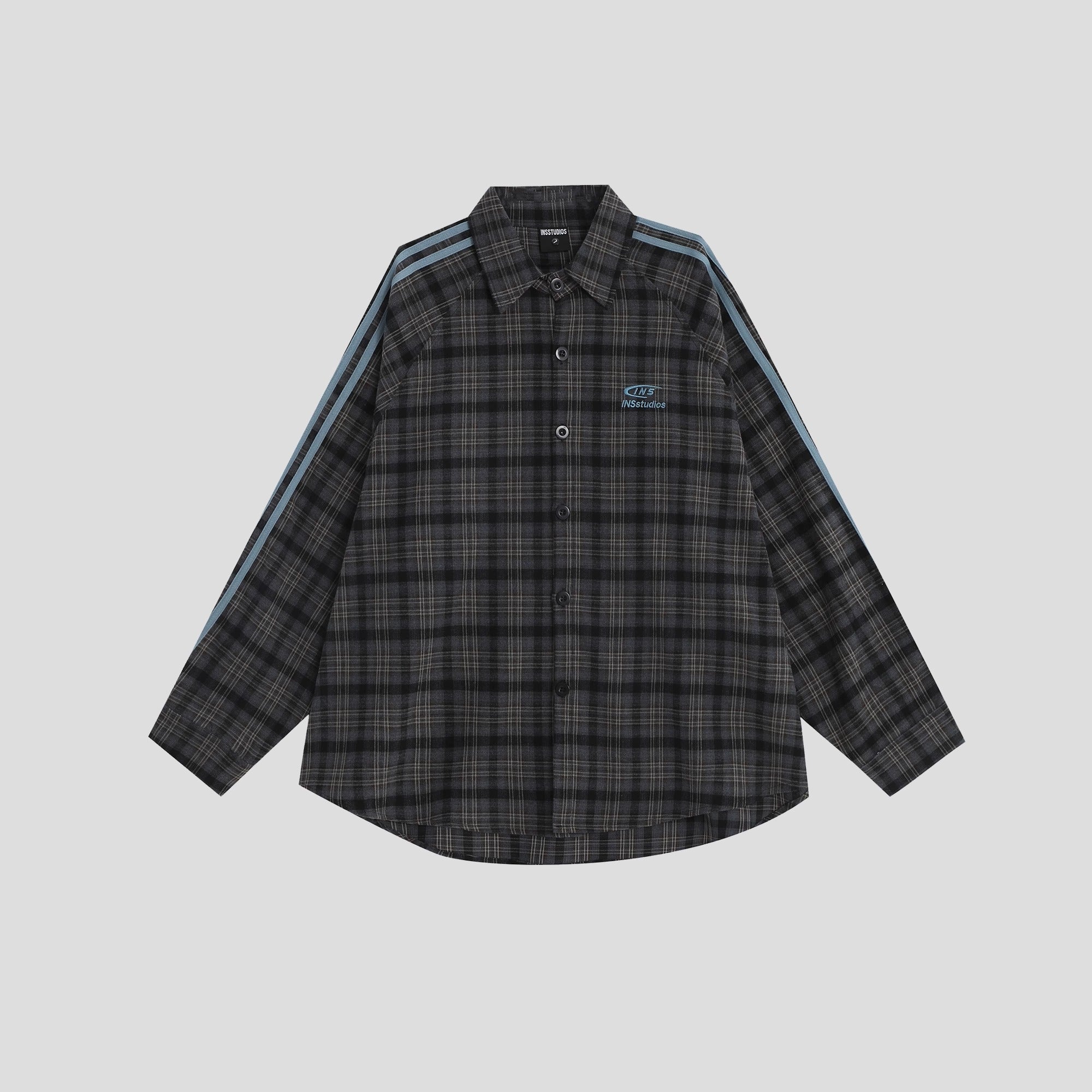 Three-bar Plaid Loose Shirt IN7077