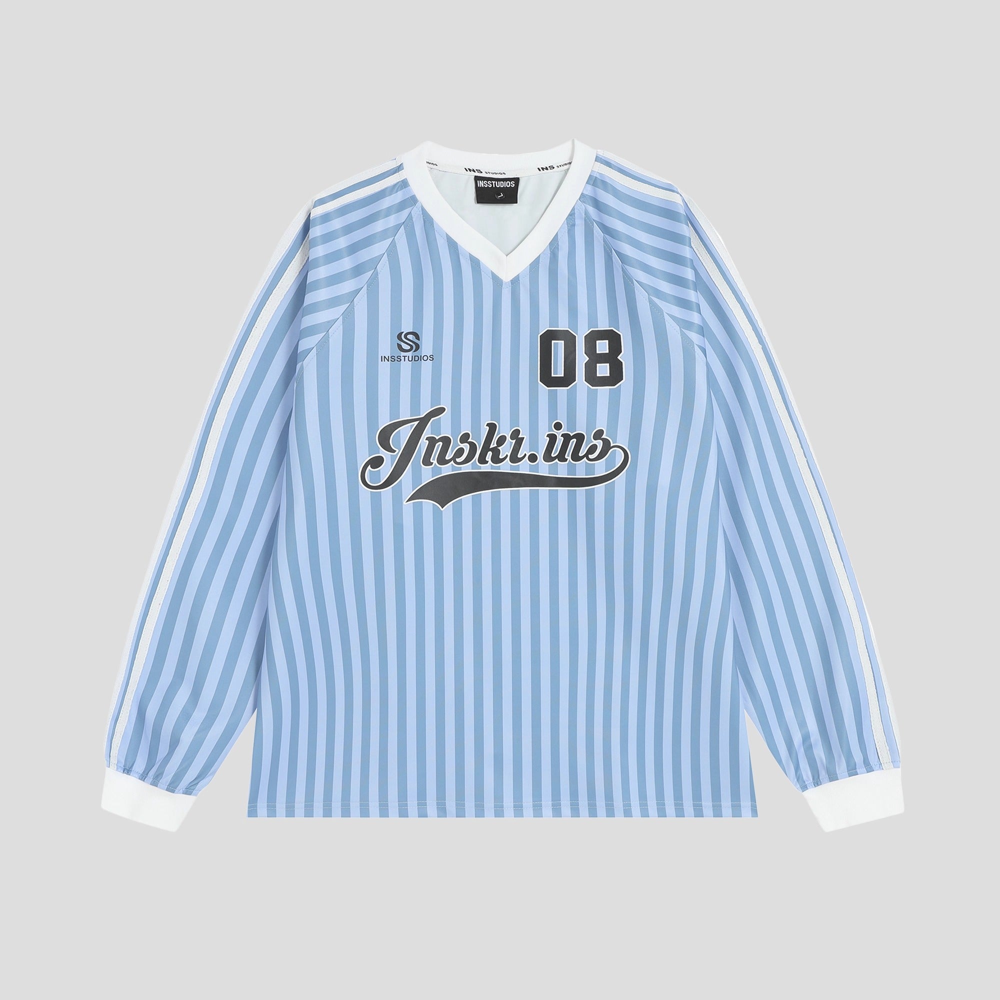 Stripe V-Neck Long Sleeve Sporty T-Shirt IN7073