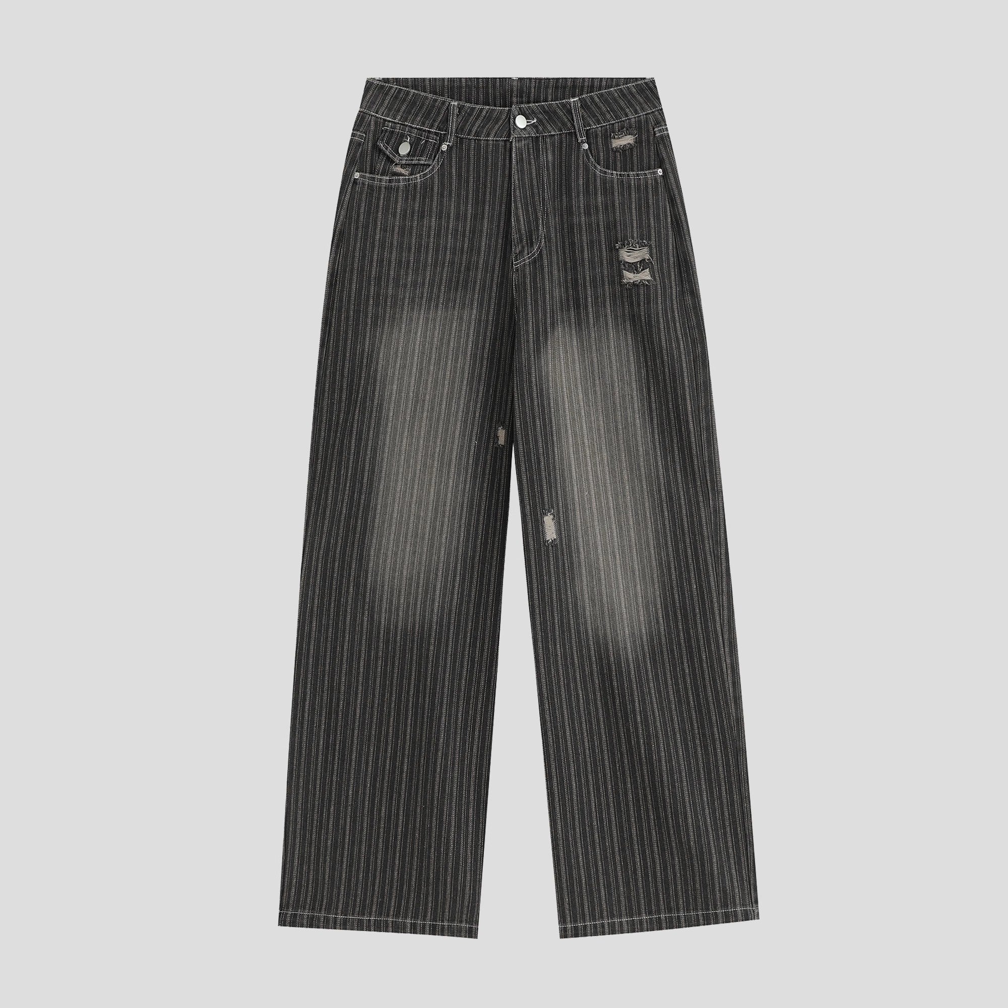 Vintage Vertical Stripe Loose Ripped Jeans IN7063