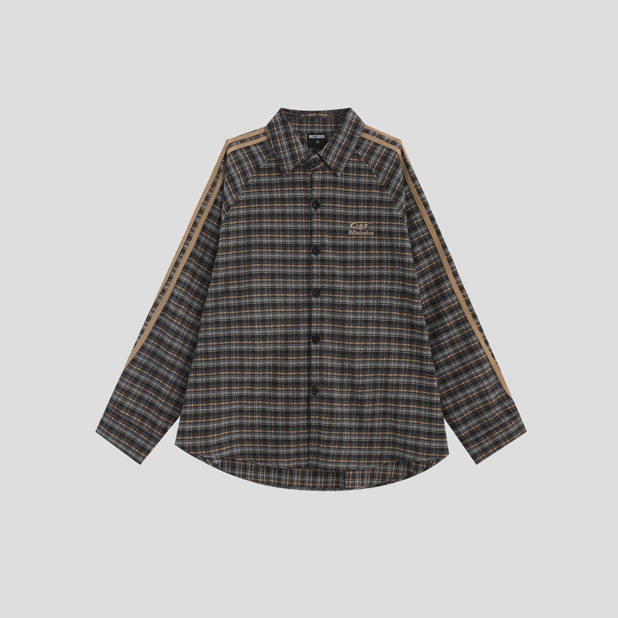Three-bar Plaid Loose Shirt IN7077