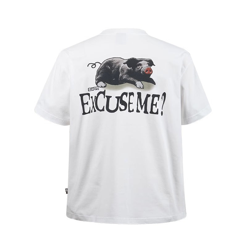 Funny Black Pig Print T-shirt MB7358