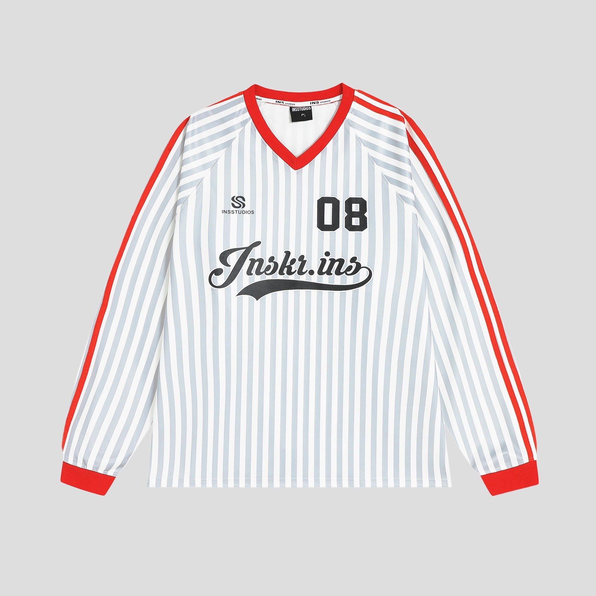 Stripe V-Neck Long Sleeve Sporty T-Shirt IN7073