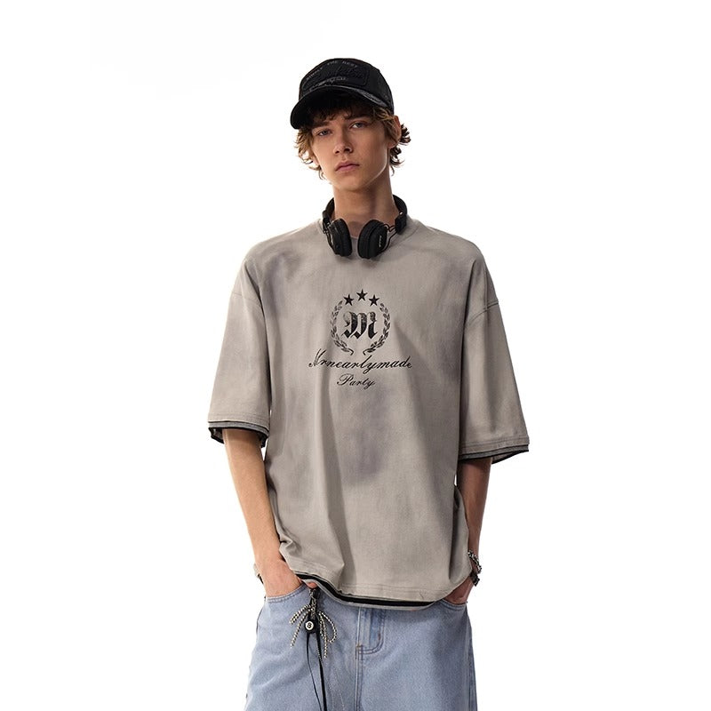 Alphabet Print Fake Two T-Shirt MR056