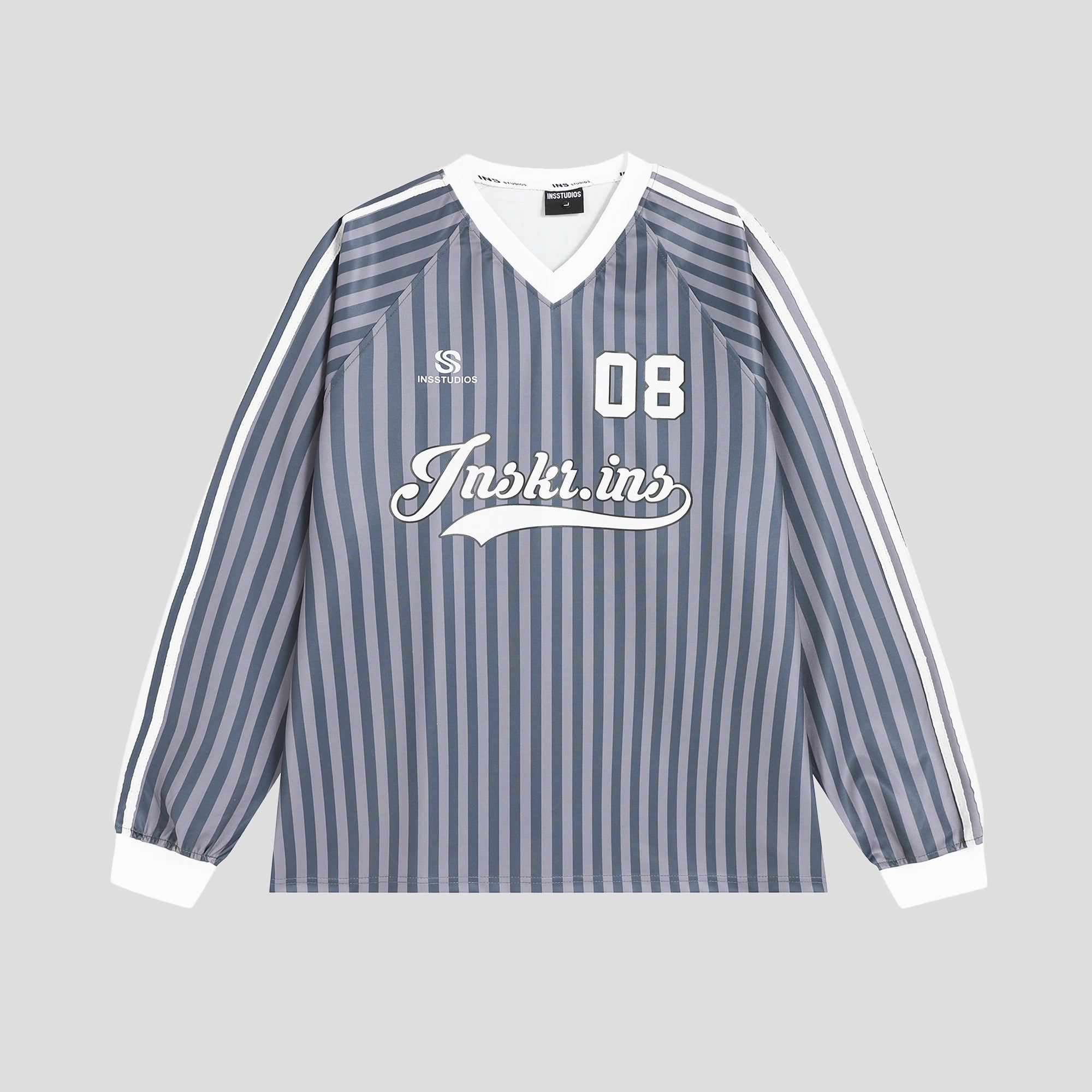 Stripe V-Neck Long Sleeve Sporty T-Shirt IN7073