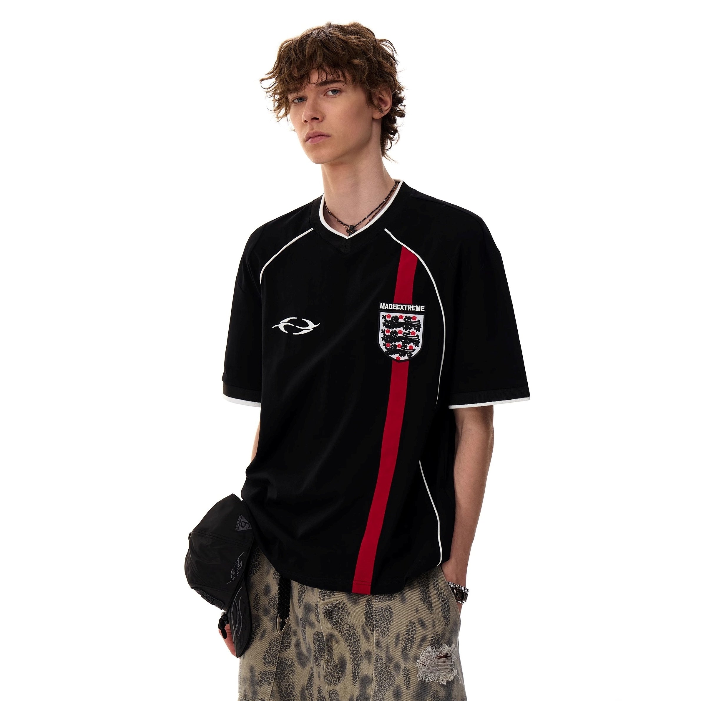 V-Neck Sporty Uniform Design T-shirt MR052