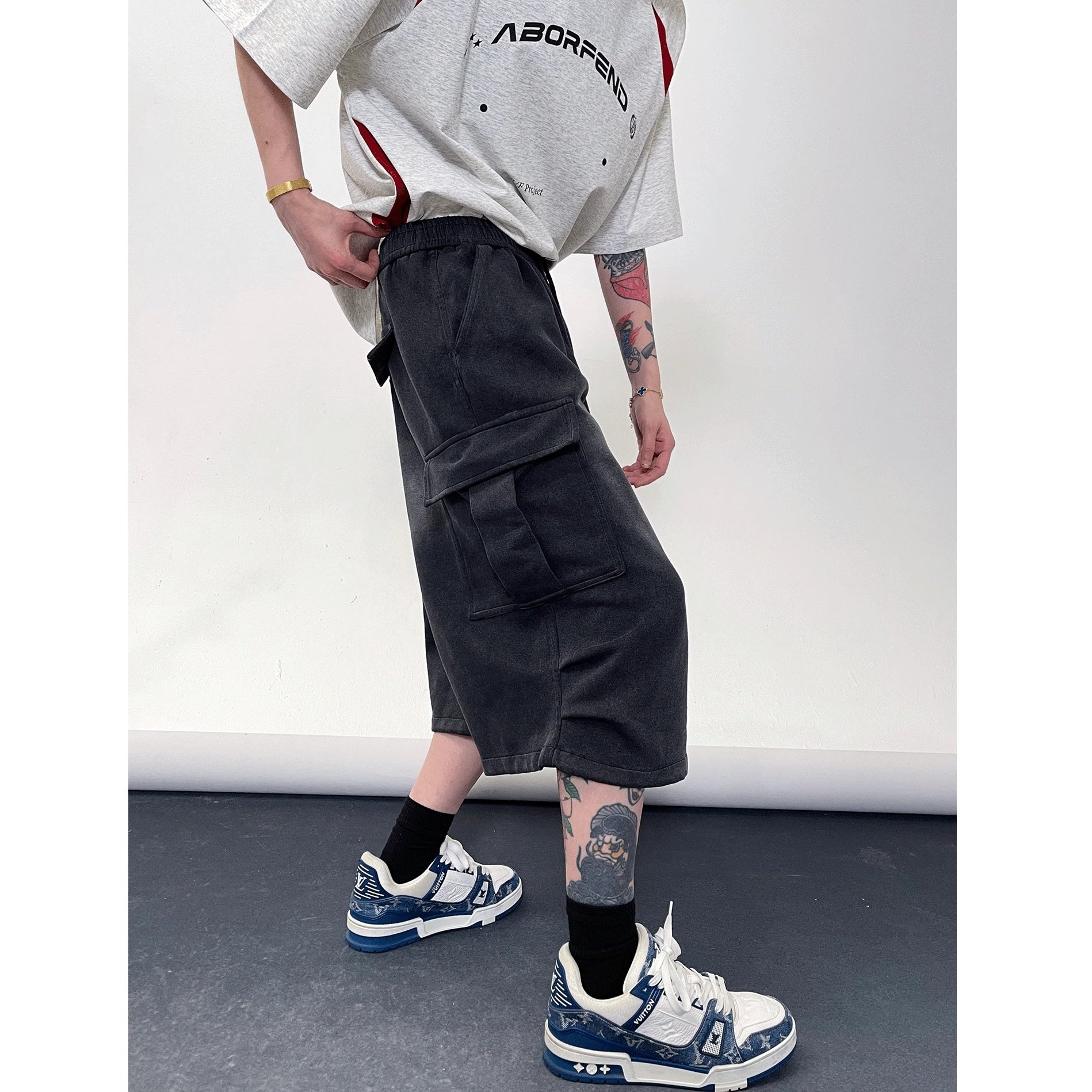 Pleated Wash Wide Cropped Cargo Pants EAT171
