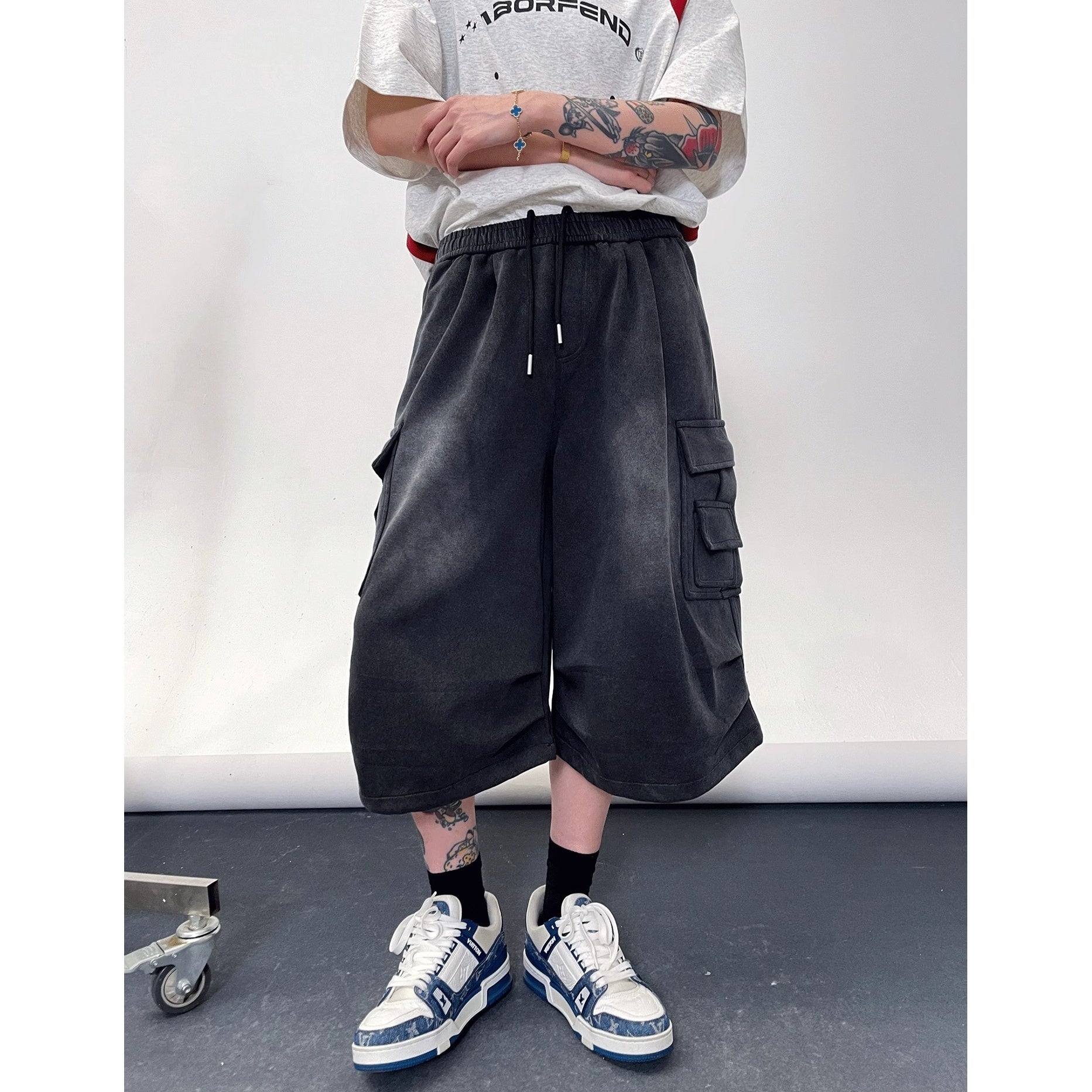 Pleated Wash Wide Cropped Cargo Pants EAT171