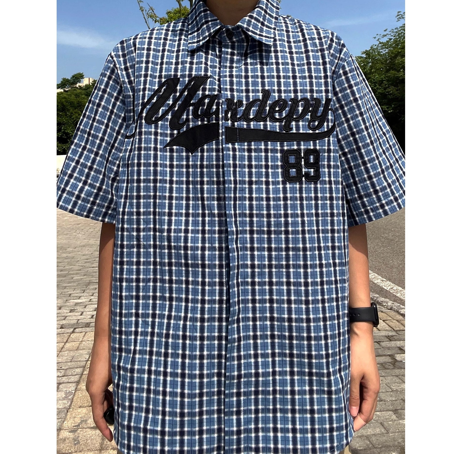 Embroidery Letter Plaid Shirt EAT172