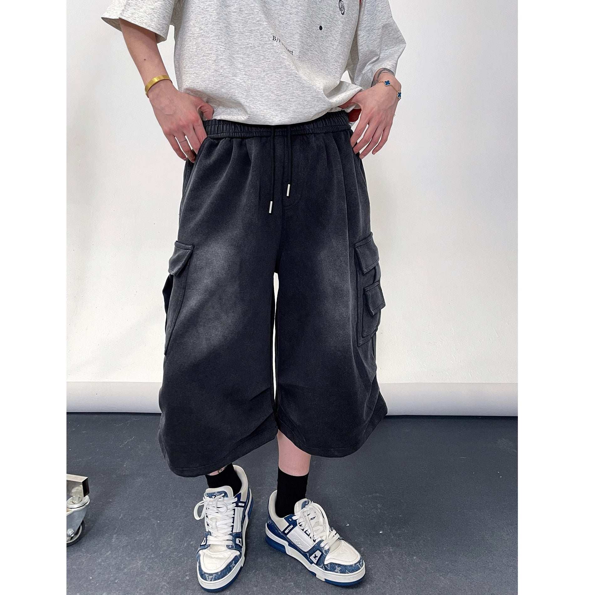 Pleated Wash Wide Cropped Cargo Pants EAT171