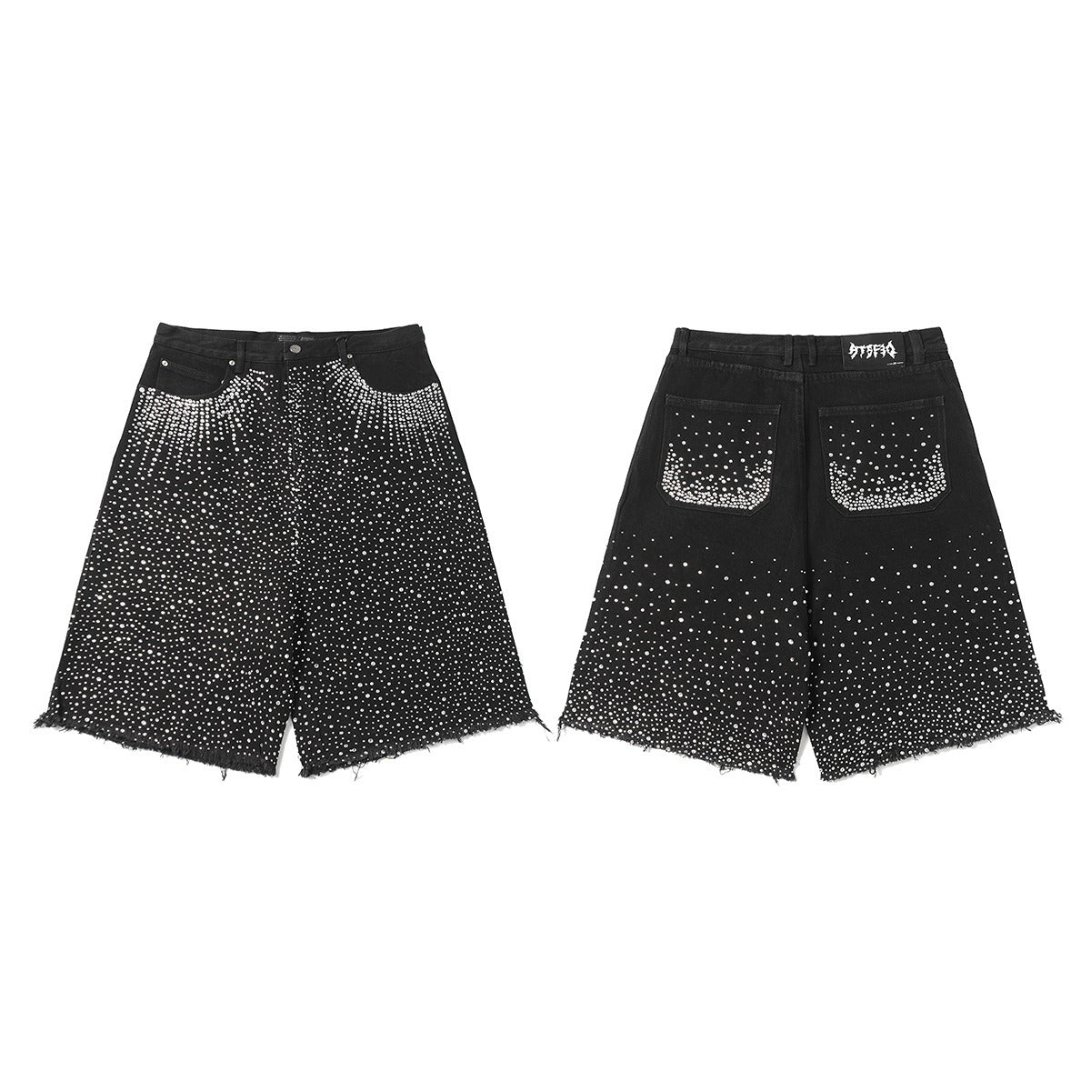 RhineStone Raw Edge Denim Half Shorts MB7352