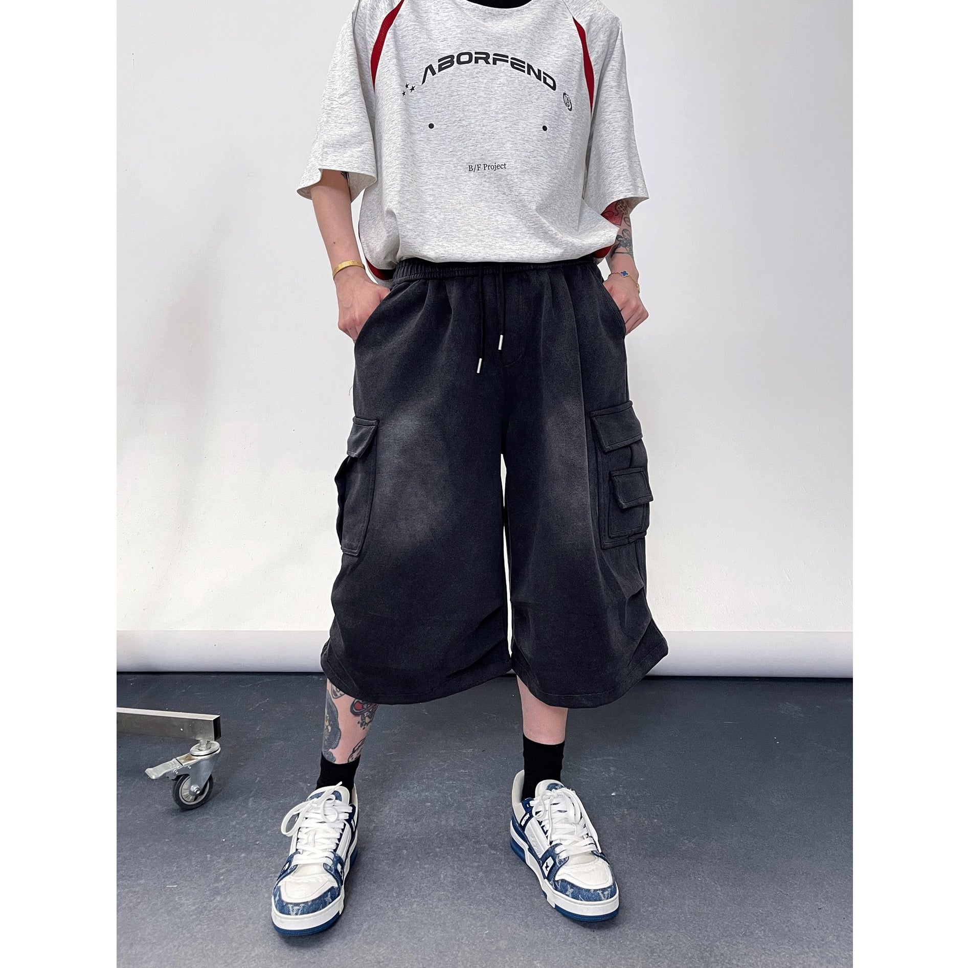 Pleated Wash Wide Cropped Cargo Pants EAT171