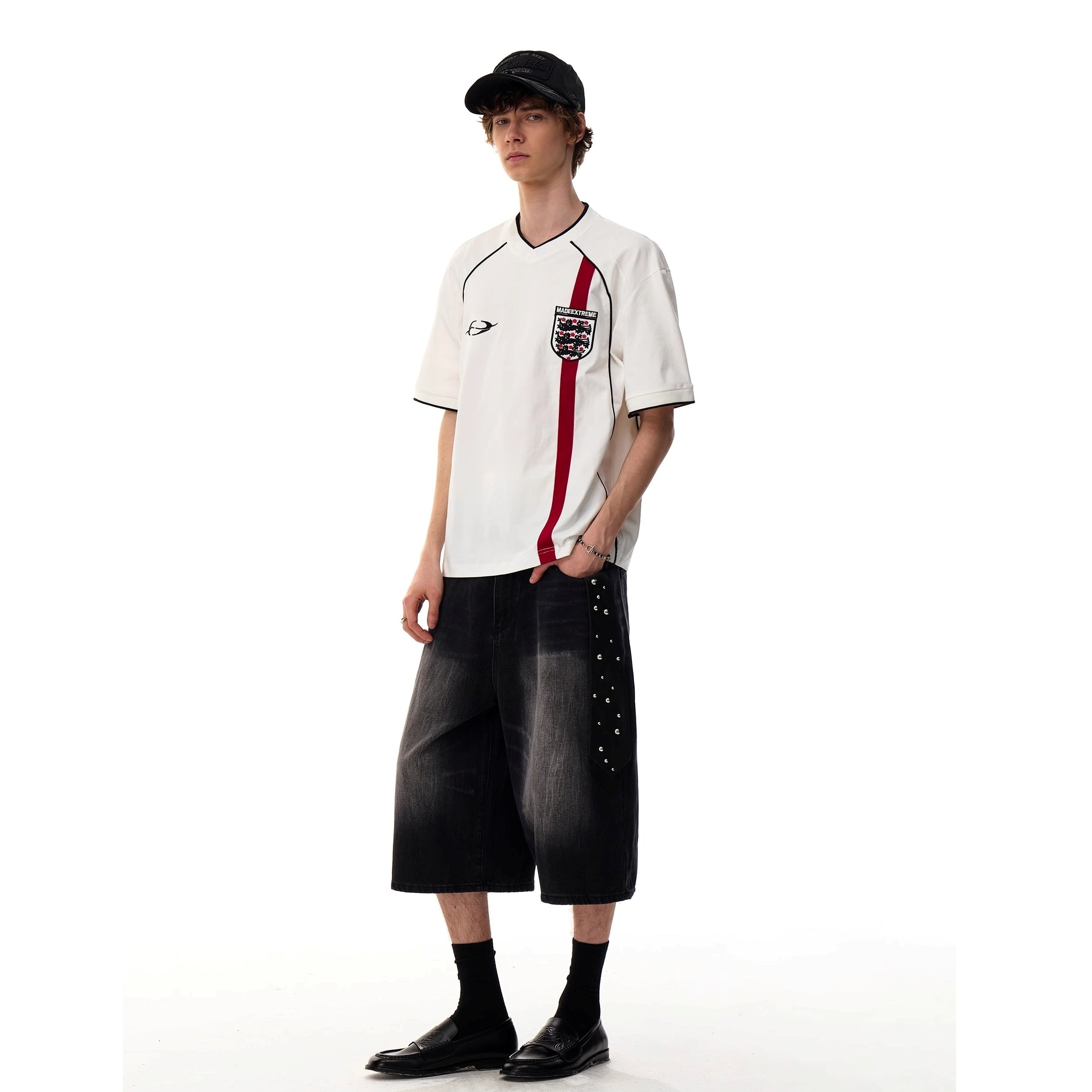 V-Neck Sporty Uniform Design T-shirt MR052