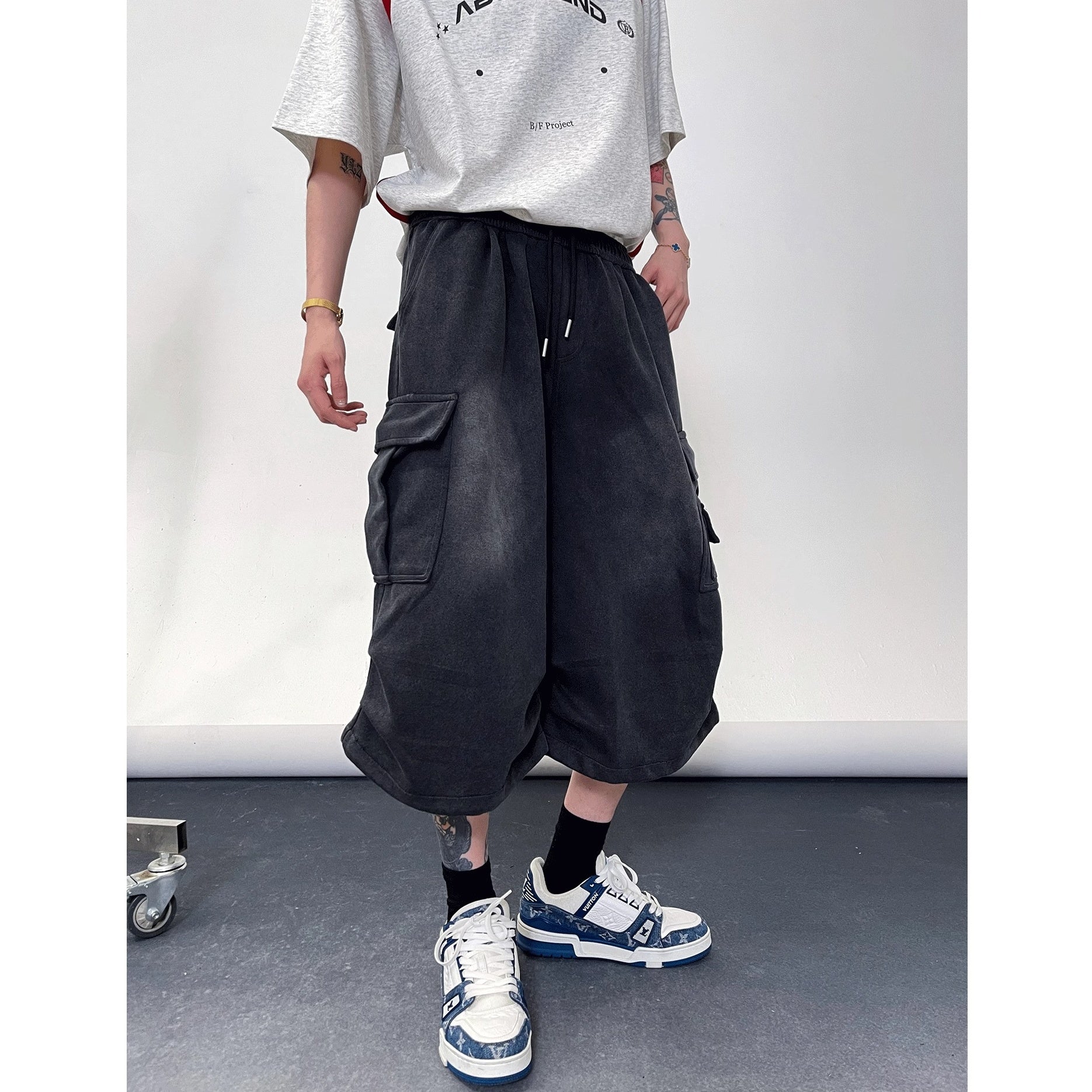 Pleated Wash Wide Cropped Cargo Pants EAT171