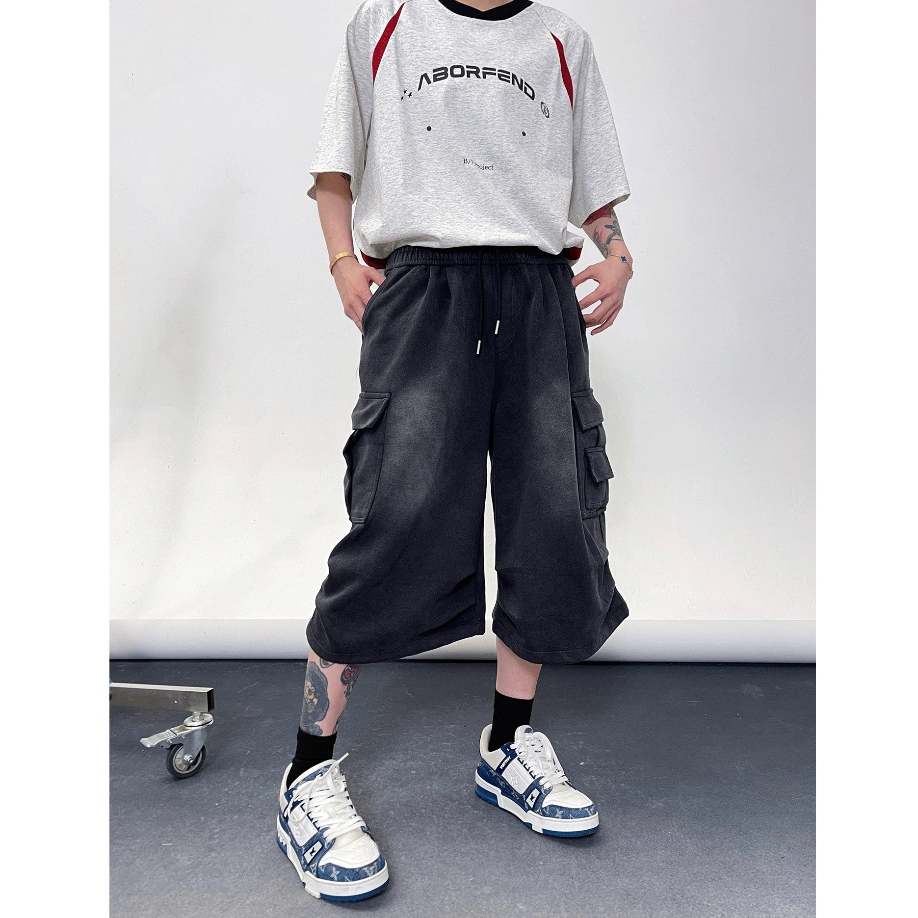 Pleated Wash Wide Cropped Cargo Pants EAT171