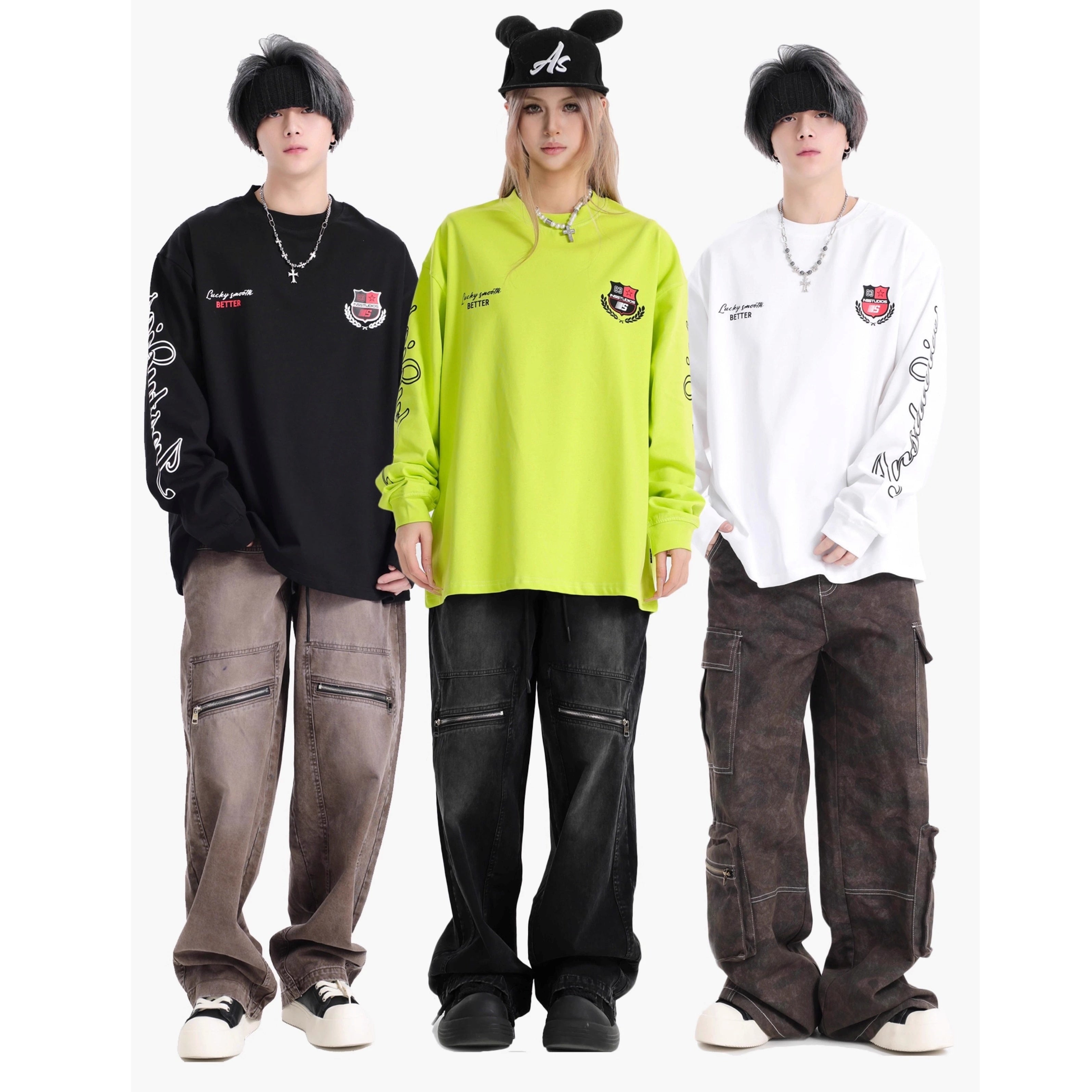 Retro Badge Print LOGO Long Sleeve T-Shirt IN7072