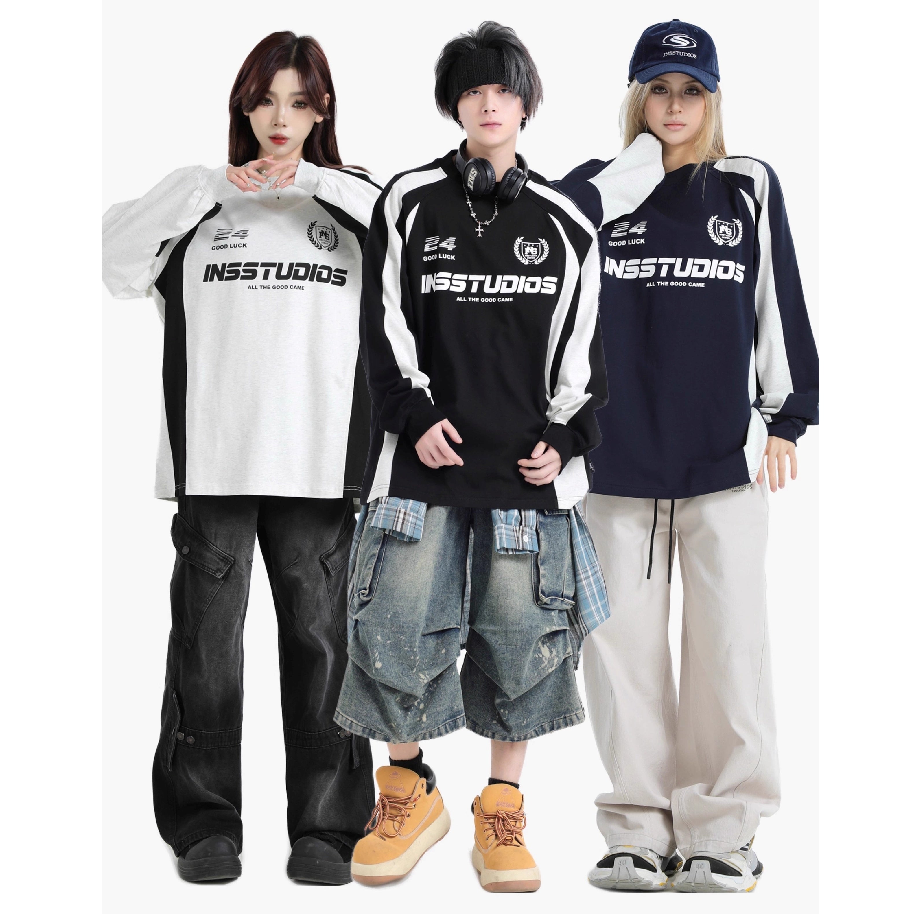 Contrasting Stitching Racing LOGO Long Sleeve T-shirt IN7074