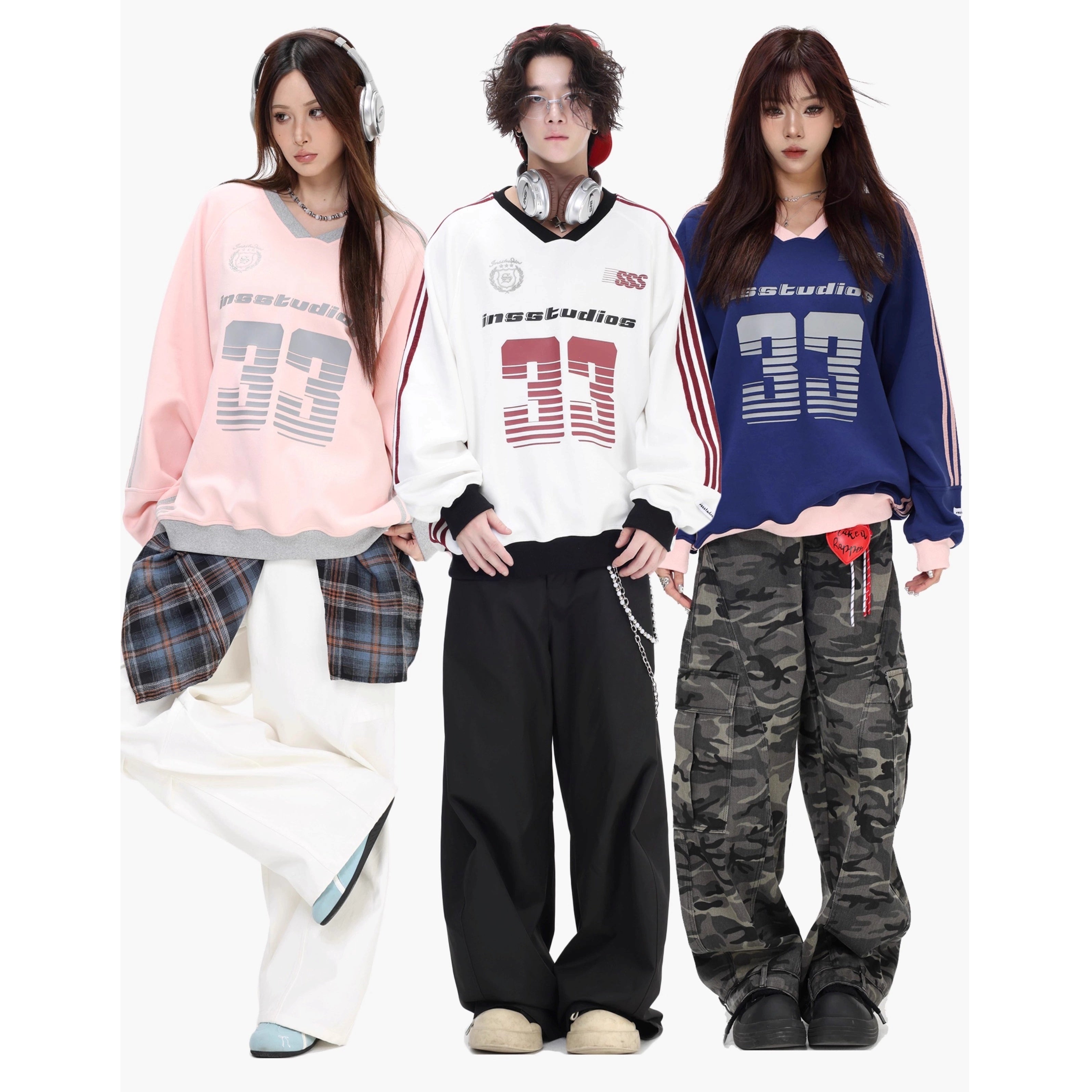 V-Neck Striped Jersey Sweatshirt IN7075