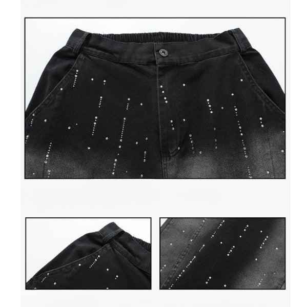 RhineStone Gradient Washed Loose Jeans IN7064