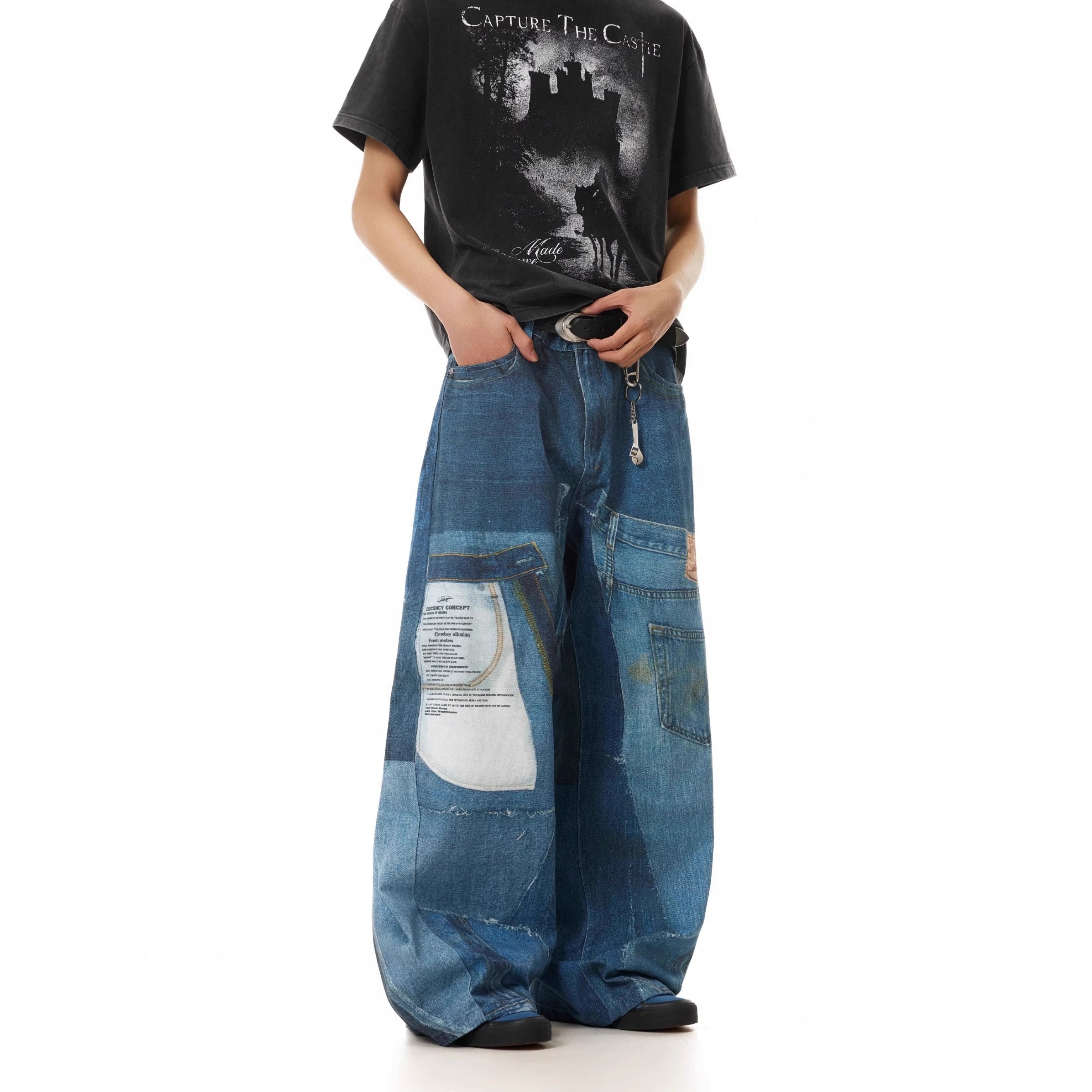 3D Digital Patchwork Print Baggy Loose Jeans MB7374