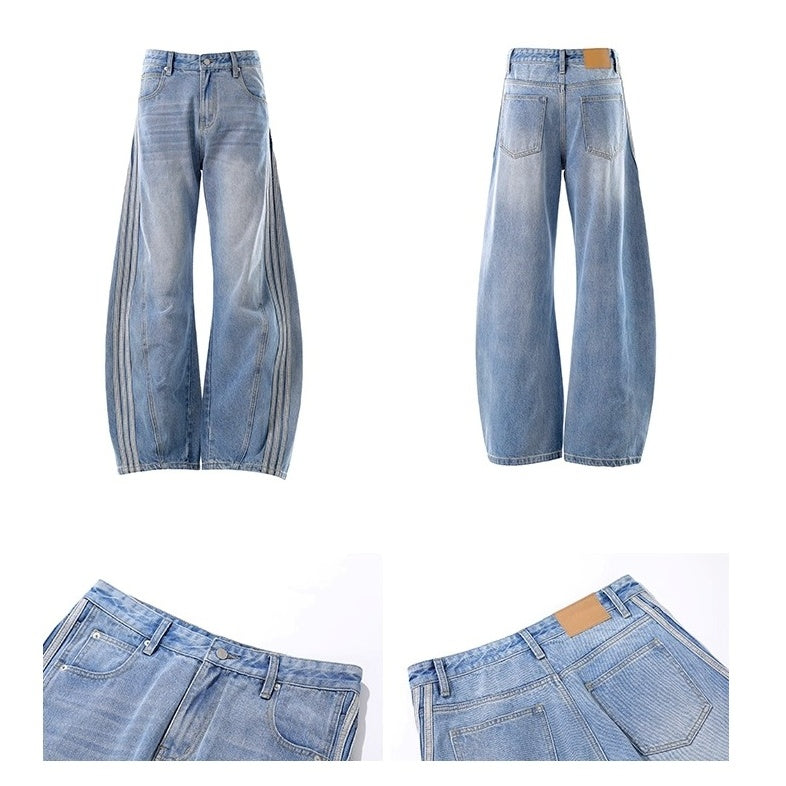 Retro Wash Three-bar Wide Curve Jeans BL1050