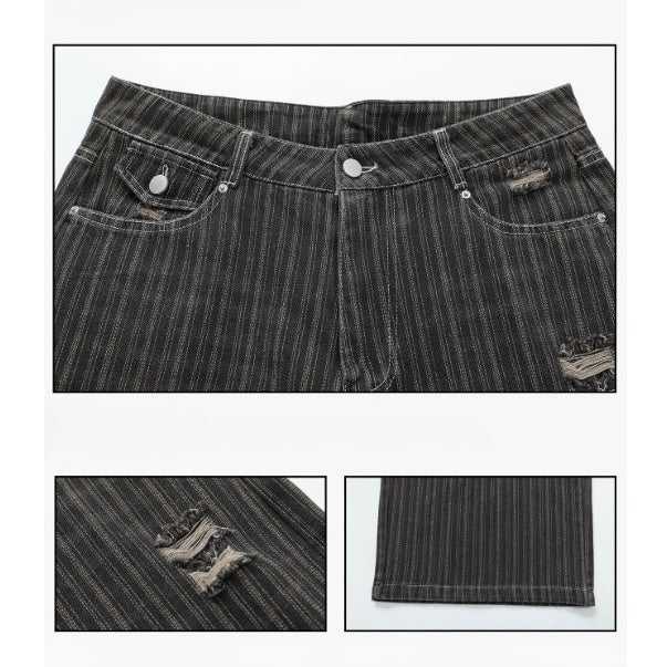 Vintage Vertical Stripe Loose Ripped Jeans IN7063