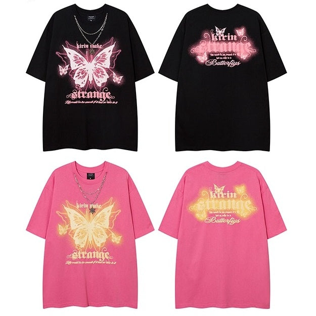 Neck Chain Butterfly Print T-shirt NH7005