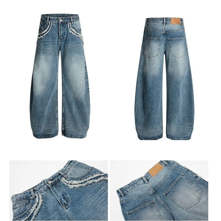 Vintage Raw Edges Pocket Wide Leg Jeans BL1011