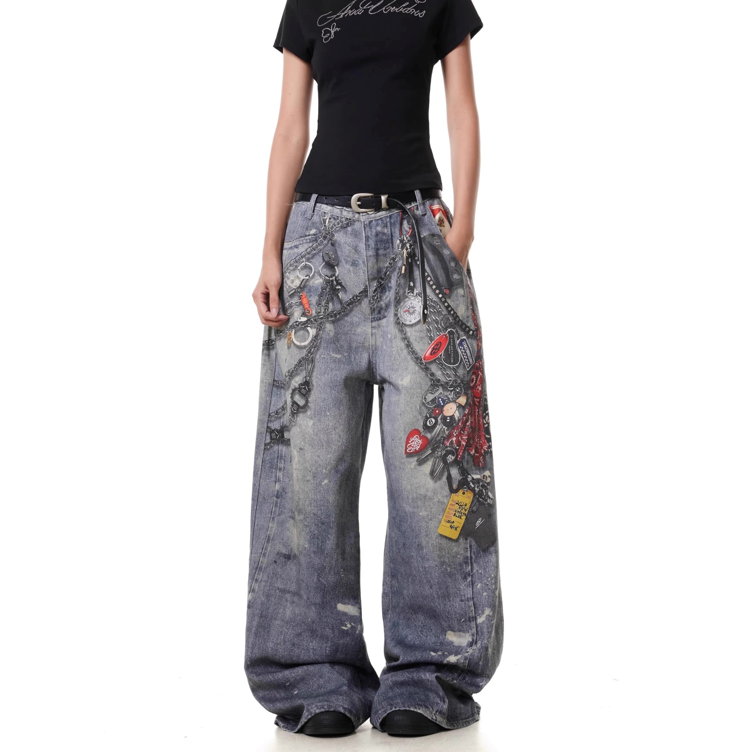 3D Digital Printing Chain Jeans MB7373